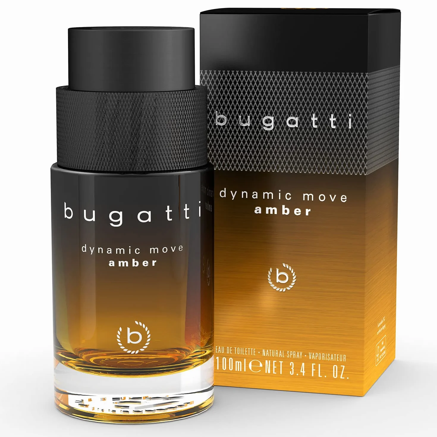 bugatti Parfum pour homme Dynamic Move Amber 100ml I Eau de Toilette fumé et chaud I combinaison sensuelle et puissante de cannelle, tabac et cypriol I Parfum pour homme, poudré, doux et épicé