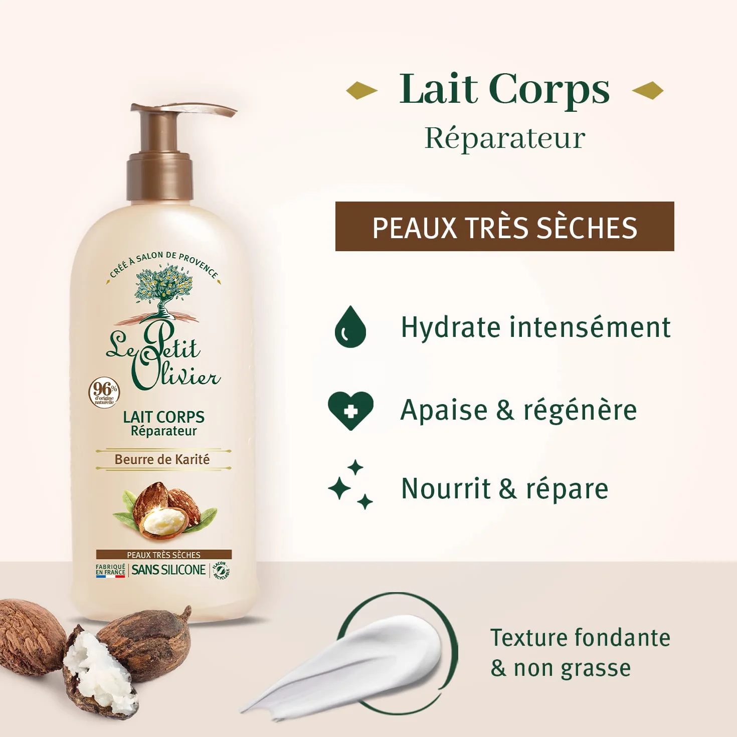 LE PETIT OLIVIER Lait Corps Réparateur Beurre de Karité Peaux Très Sèches 250 ml