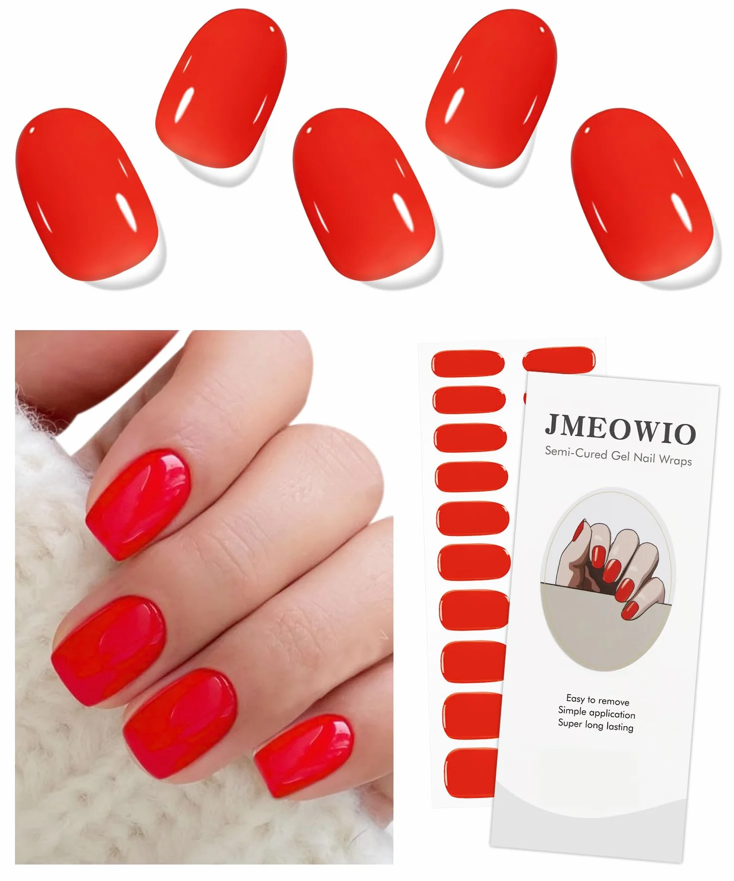 Autocollant Ongles Gel UV Rouge Semi-durci Nail Art Manucure