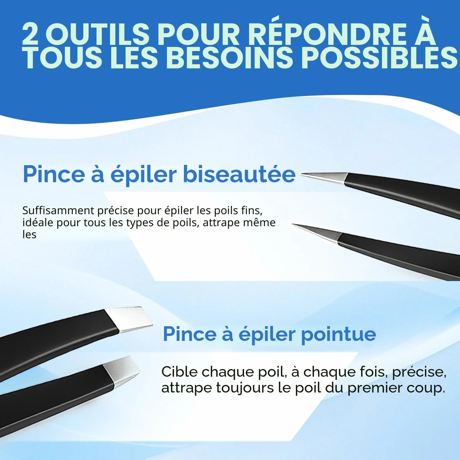 Pinces à épiler professionnelles en acier inoxydable pour sourcils 2 pièces noir