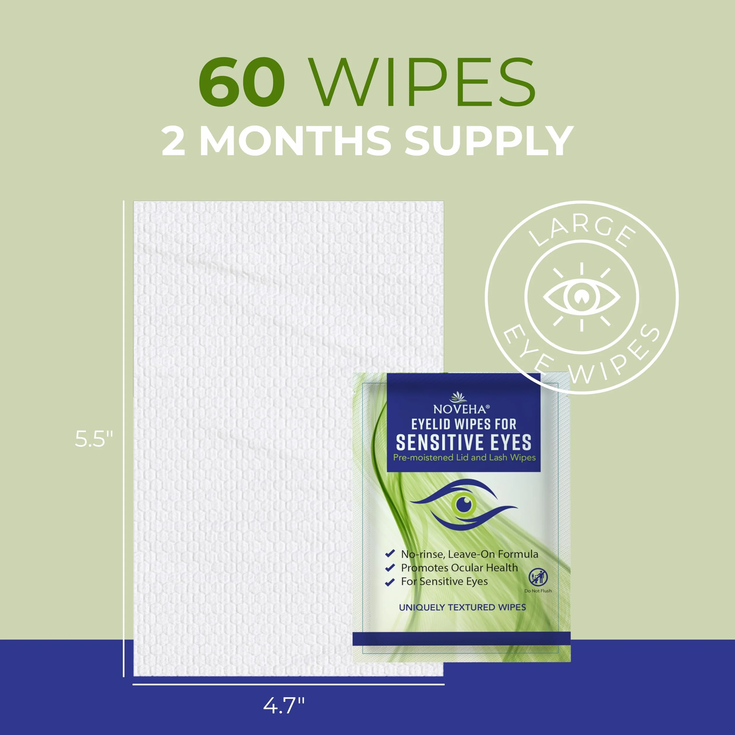 NOVEHA Lingettes pour paupières - Pour cils et paupières délicats - Avec acide hyaluronique, camomille et aloe vera - Tampons pré-humidifiés emballés individuellement (60 lingettes)