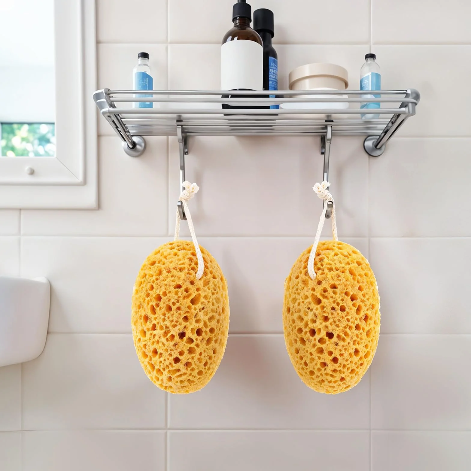 Éponge de Bain Lot de 2 Grandes Éponges Alvéolaires Douche Exfoliante Mousse Dense Nettoyage Doux