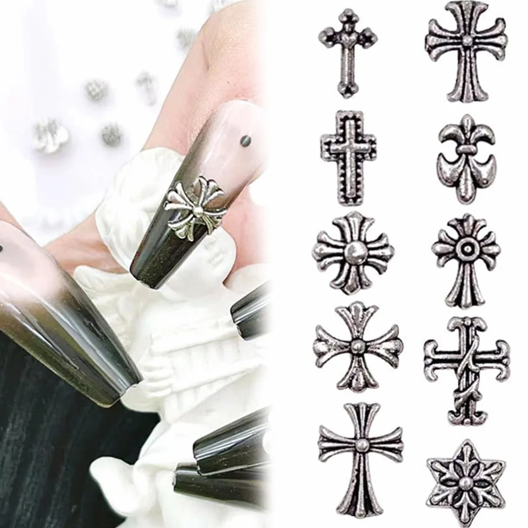 100 Pièces Croix Nail Art 3D Breloques, Accessoires Ongles Punk Vintage pour Décoration Acrylique