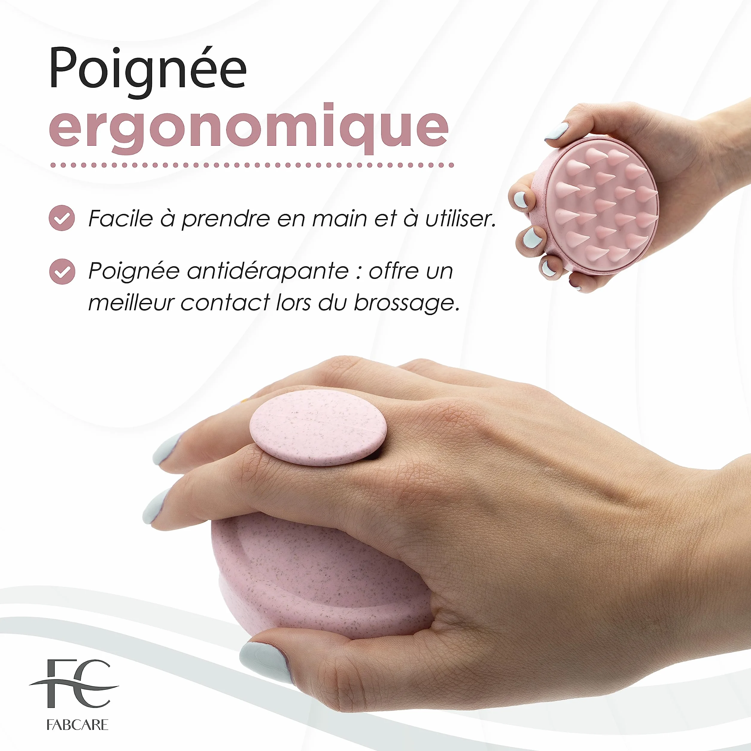 FABCARE Brosse Cuir Chevelu Masseur Pousse Cheveux Paille de Blé Silicone Gommage Humides Secs Circulation Sanguine Stimulation Massage (Rose)