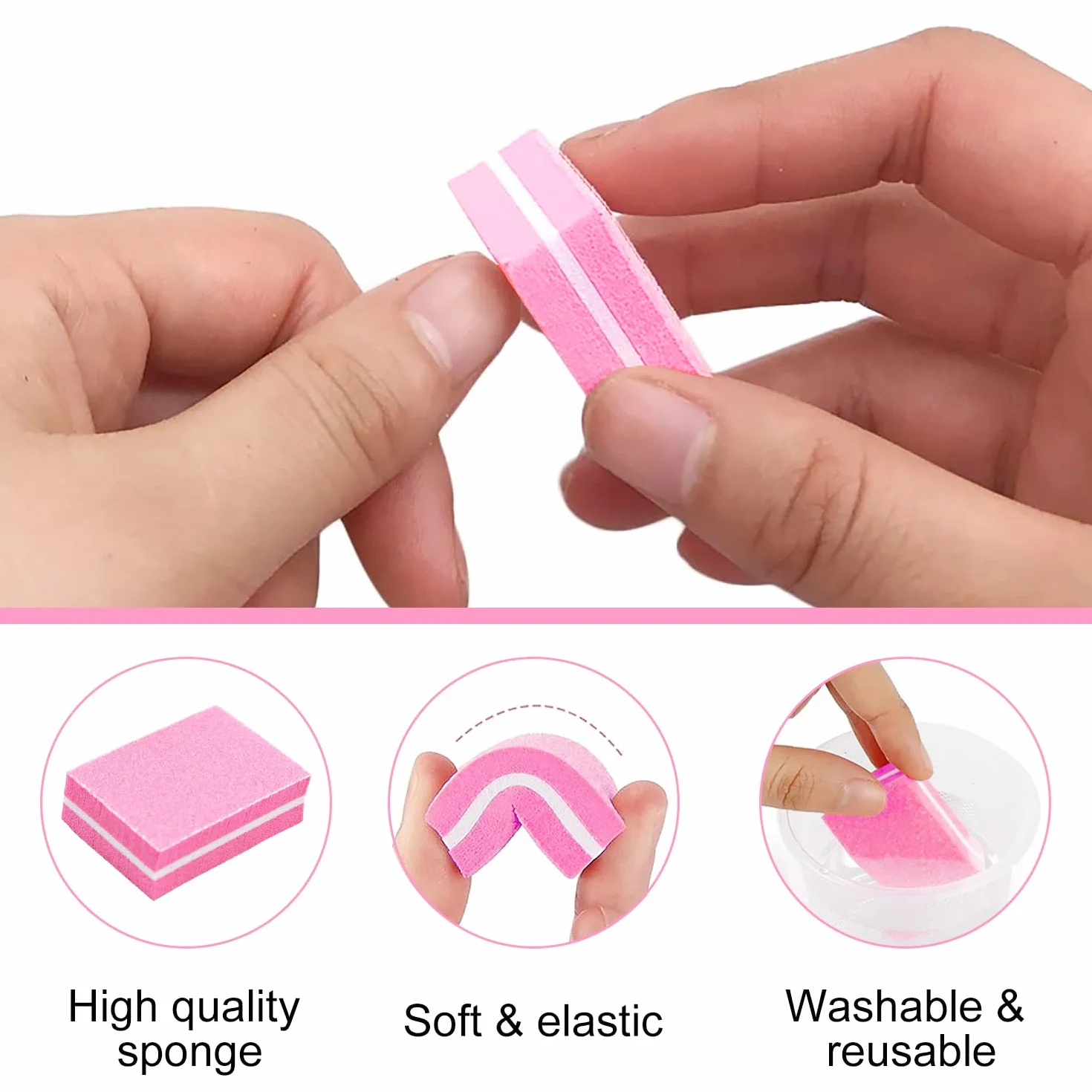 Bloc Polissoir Ongles 30 Pcs Lime à Ongles Éponge pour Manucure DIY Nail Art Rose
