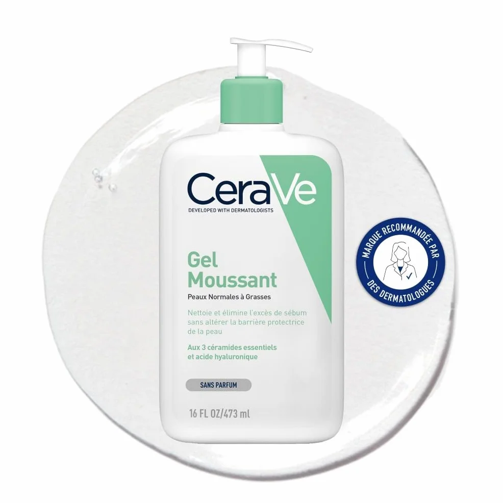 CeraVe Gel Moussant Nettoyant Visage 473 ml Acide Hyaluronique Céramides Niacinamide Peau Normales à Grasses