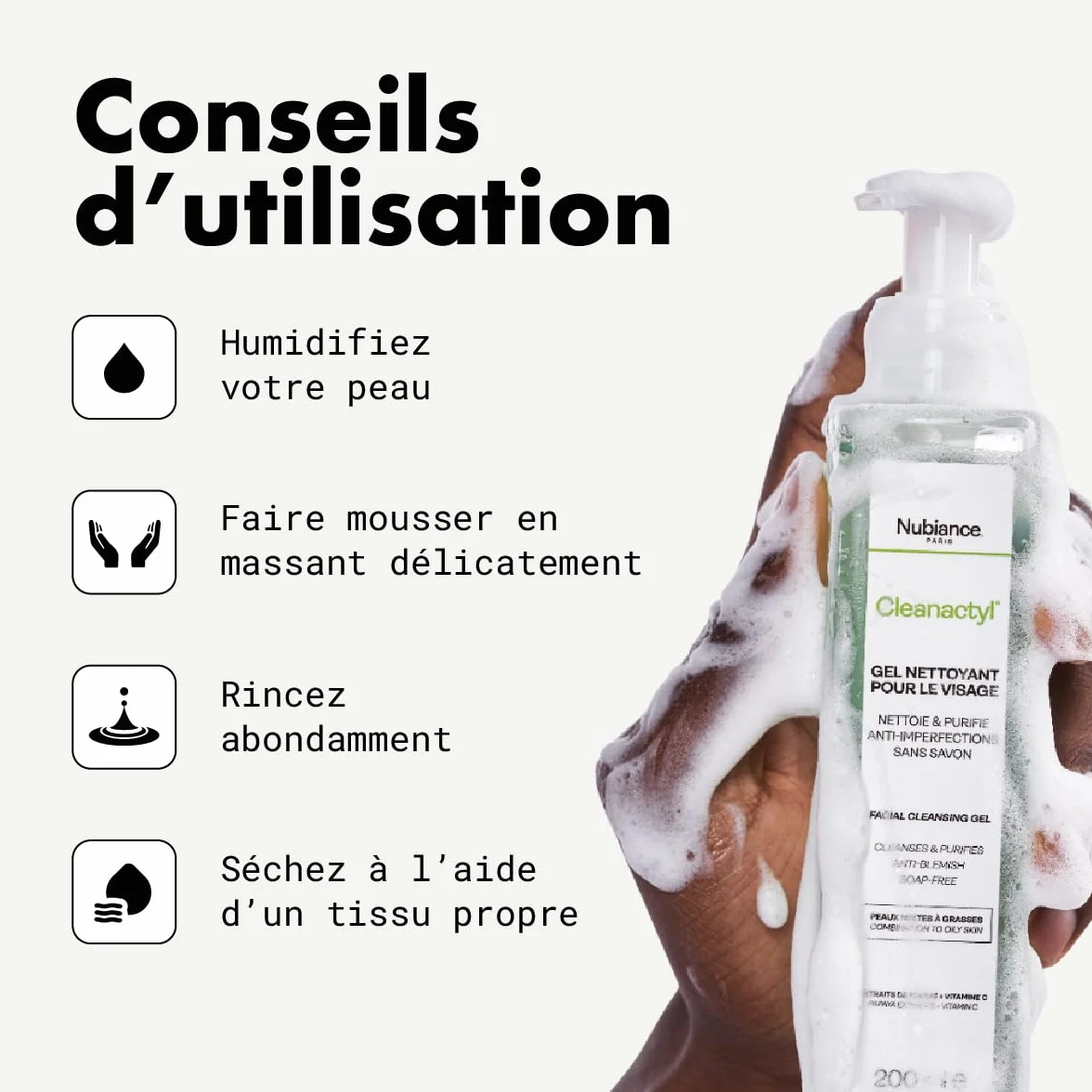 NUBIANCE Cleanactyl Gel Nettoyant Visage Purifiant Hydratant 200 ml