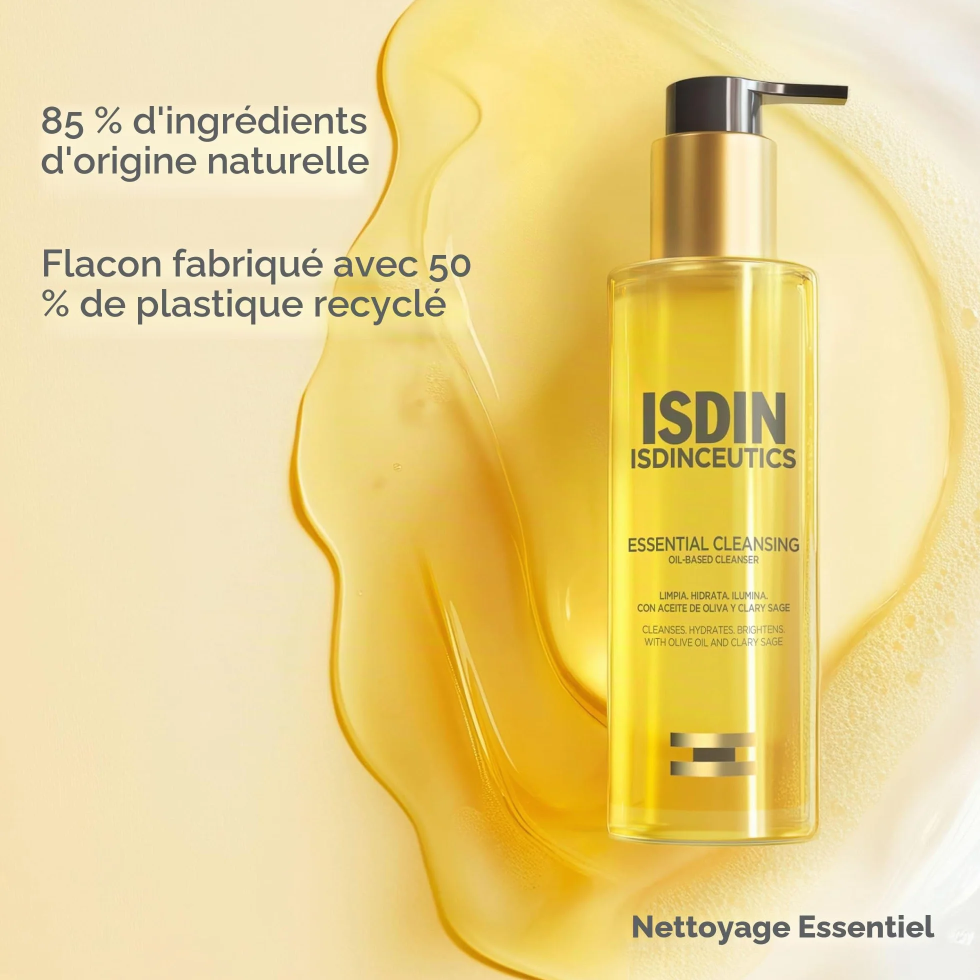 ISDIN Isdinceutics Essential Cleansing (200 ml) | Huile Nettoyante Visage Douce et Légère, Texture Huile-en-Lait | Élimine Maquillage et Crème Solaire | 85% d'Ingrédients d'Origine Naturelle