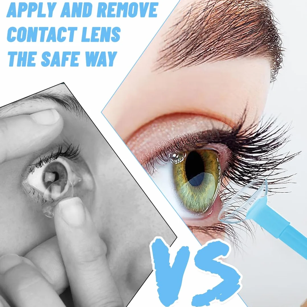 Pinces à lentilles de Contact en Silicone, Ventouse Souples et rigides avec boîte Voyage (Rouge/Bleu)
