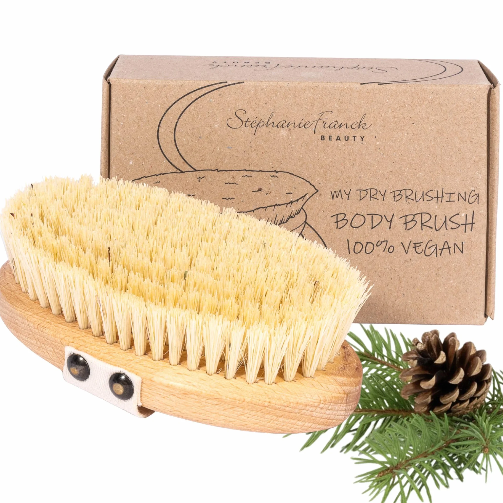 Brosse à Sec Dynamisante Vegan – Dry Brushing Énergisant, Fibres de Tampico Naturelles & Bois FSC – Exfoliation & Raffermissement – Made in Germany