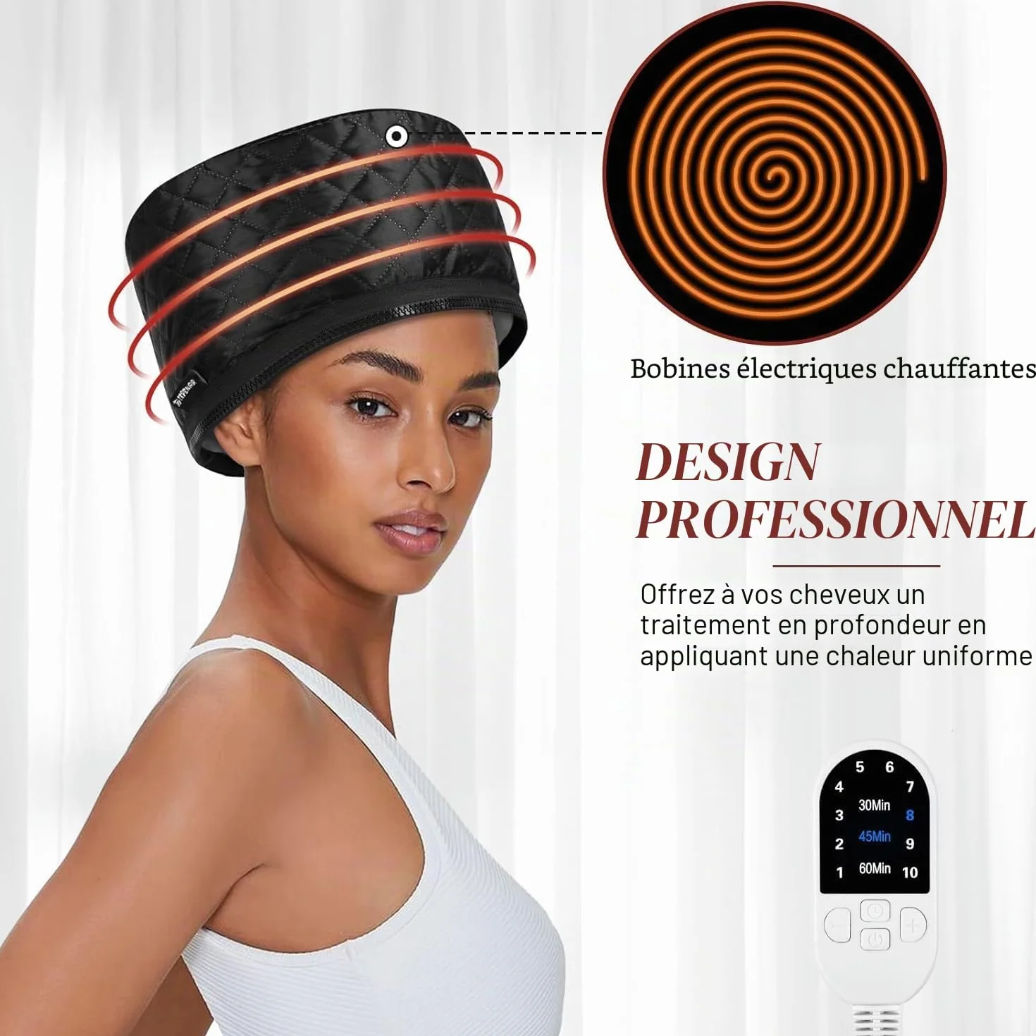 TEPENAR Bonnet vapeur professionnel avec 10 niveaux de chauffage et 3 minuteries - Capuchon chauffant électrique pour soins intensifs des cheveux naturels et afro - Hotte chaude portable pour la