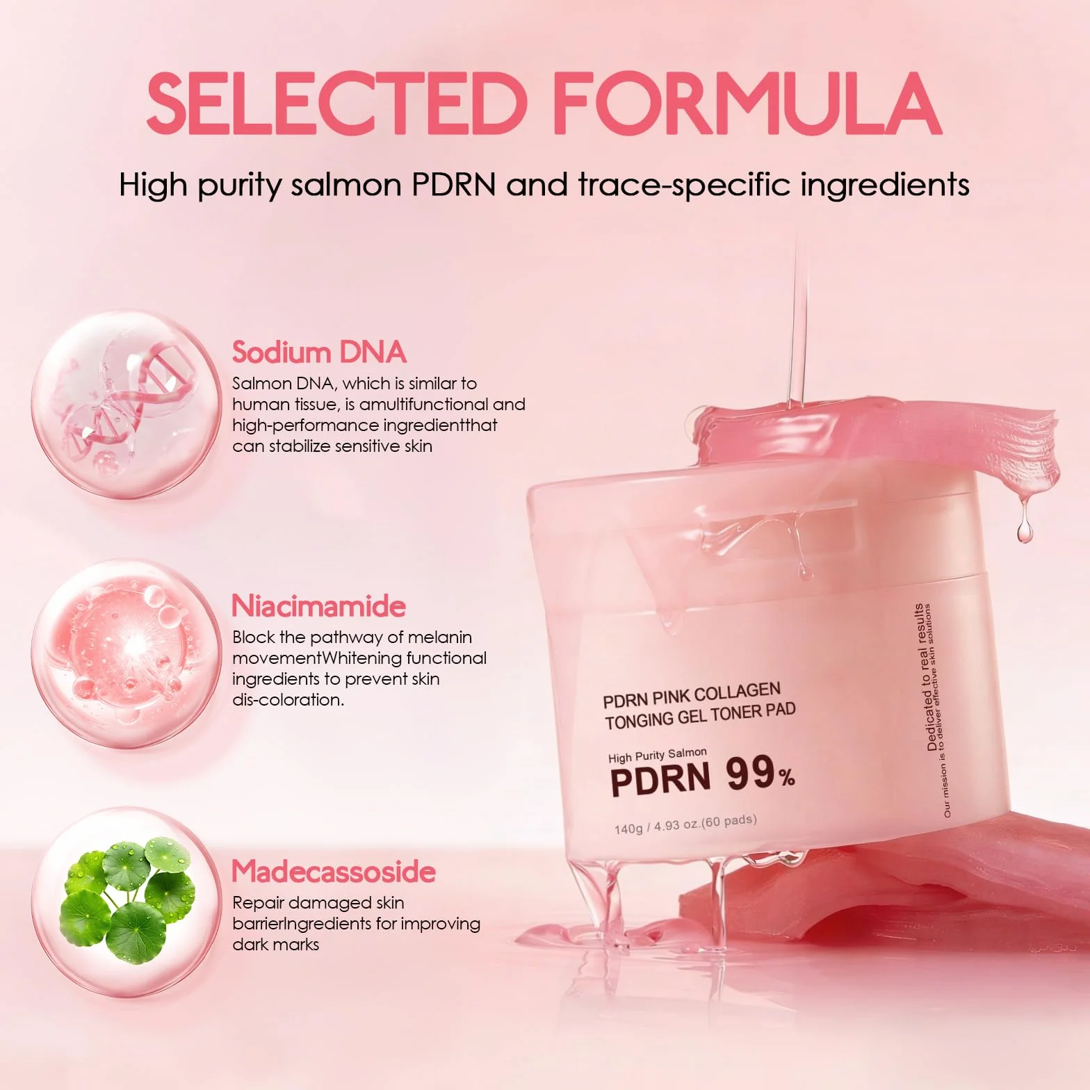 Saumon DNA PDRN Kollagen Jelly Pad – Gel Toner Pad à la Niacinamide, Madecassoside & Rétinol – Soin apaisant pour un teint équilibré et éclatant – Soin coréen