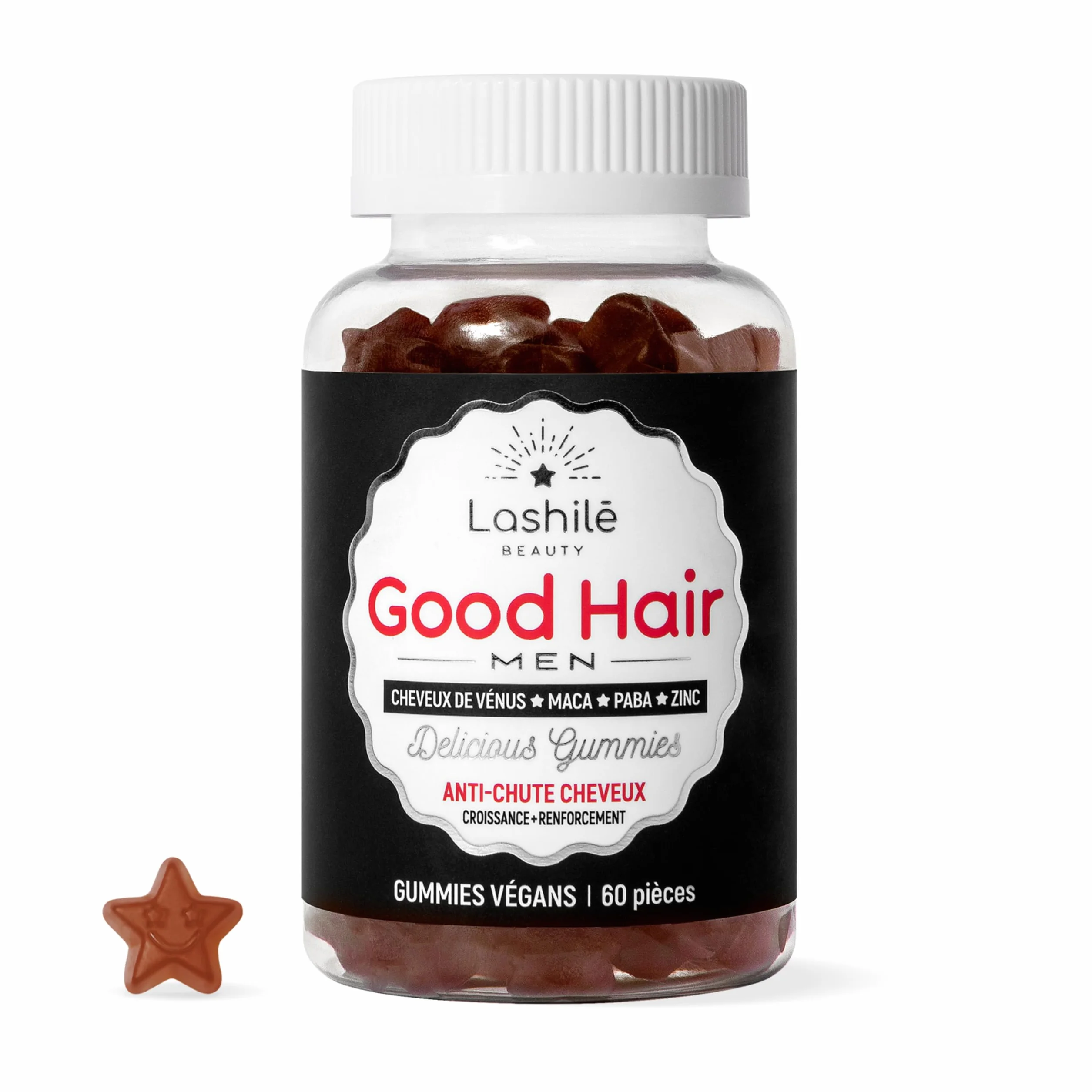Lashilé Beauty Complément Alimentaire Anti-Chute Cheveux & Renforcement Capillaire Croissance & Densité Good Hair Men Zinc Maca 60 Gummies