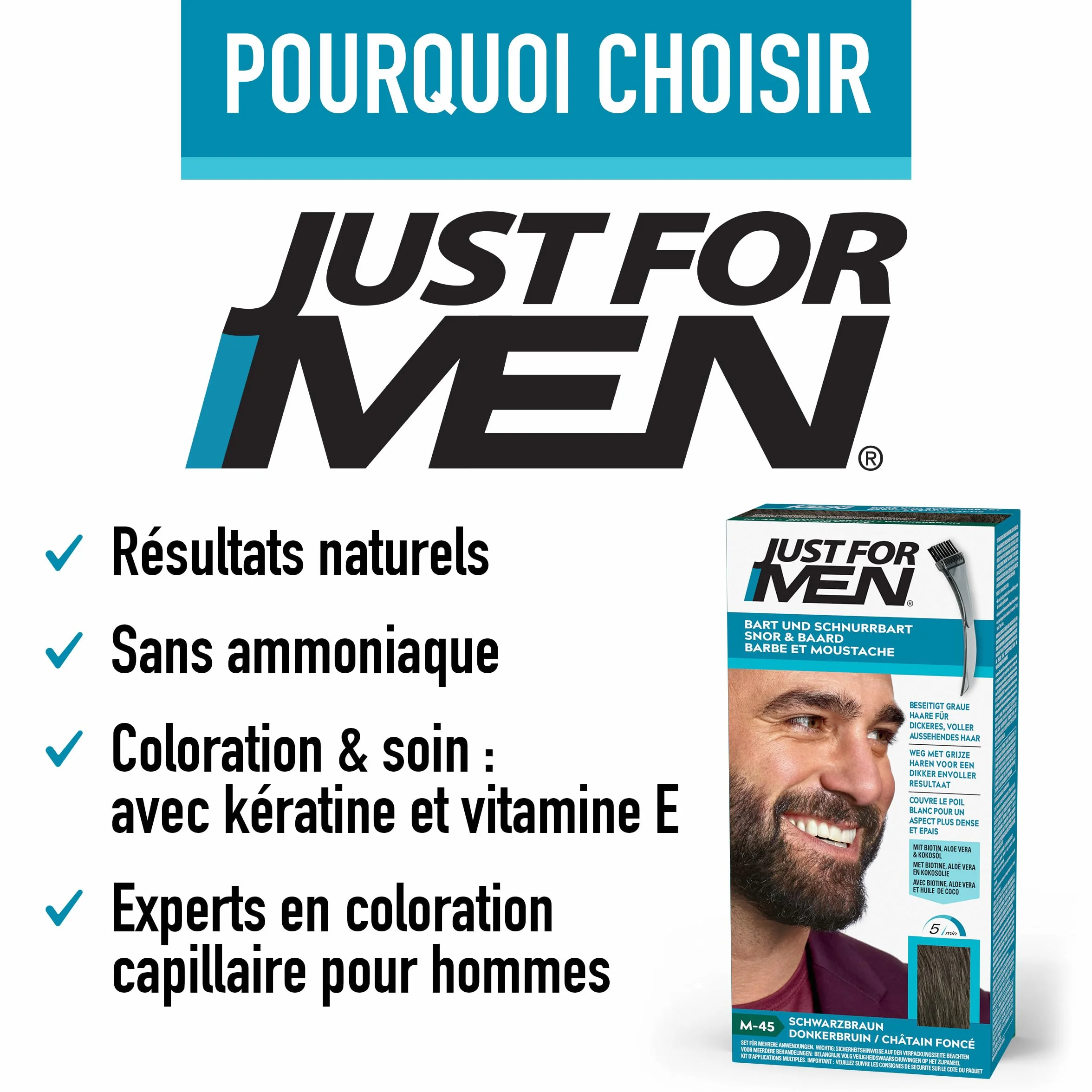 Just For Men Barbe & Moustache Coloration Homme Châtain Foncé M45 Sans Ammoniaque