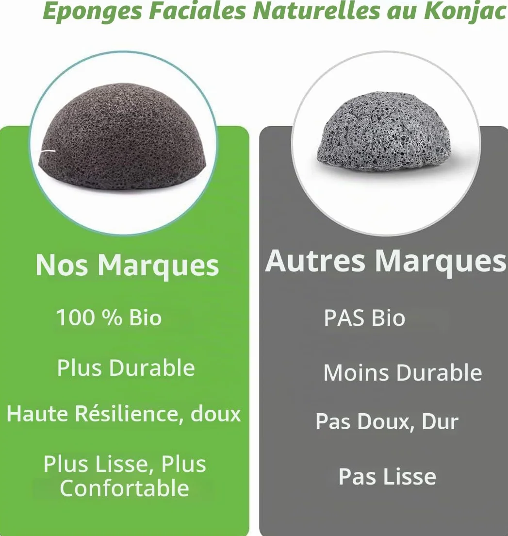 Éponges Konjac Naturelles Lot de 6 - Nettoyant Visage Profond au Charbon Actif & Aloe Vera - Exfoliant Doux Anti-Points Noirs