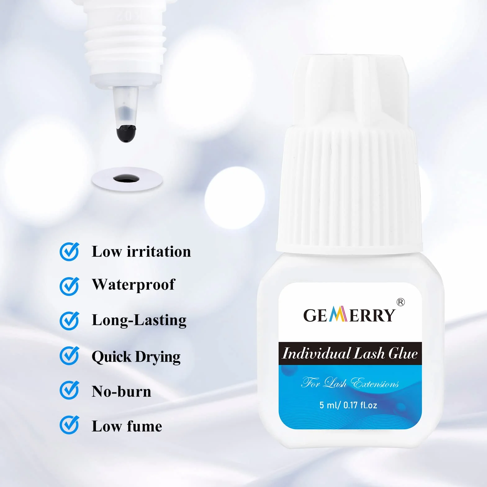 GEMERRY Colle à Cils Longue Durée 5ML Adhésif pour Extension Lash Imperméable