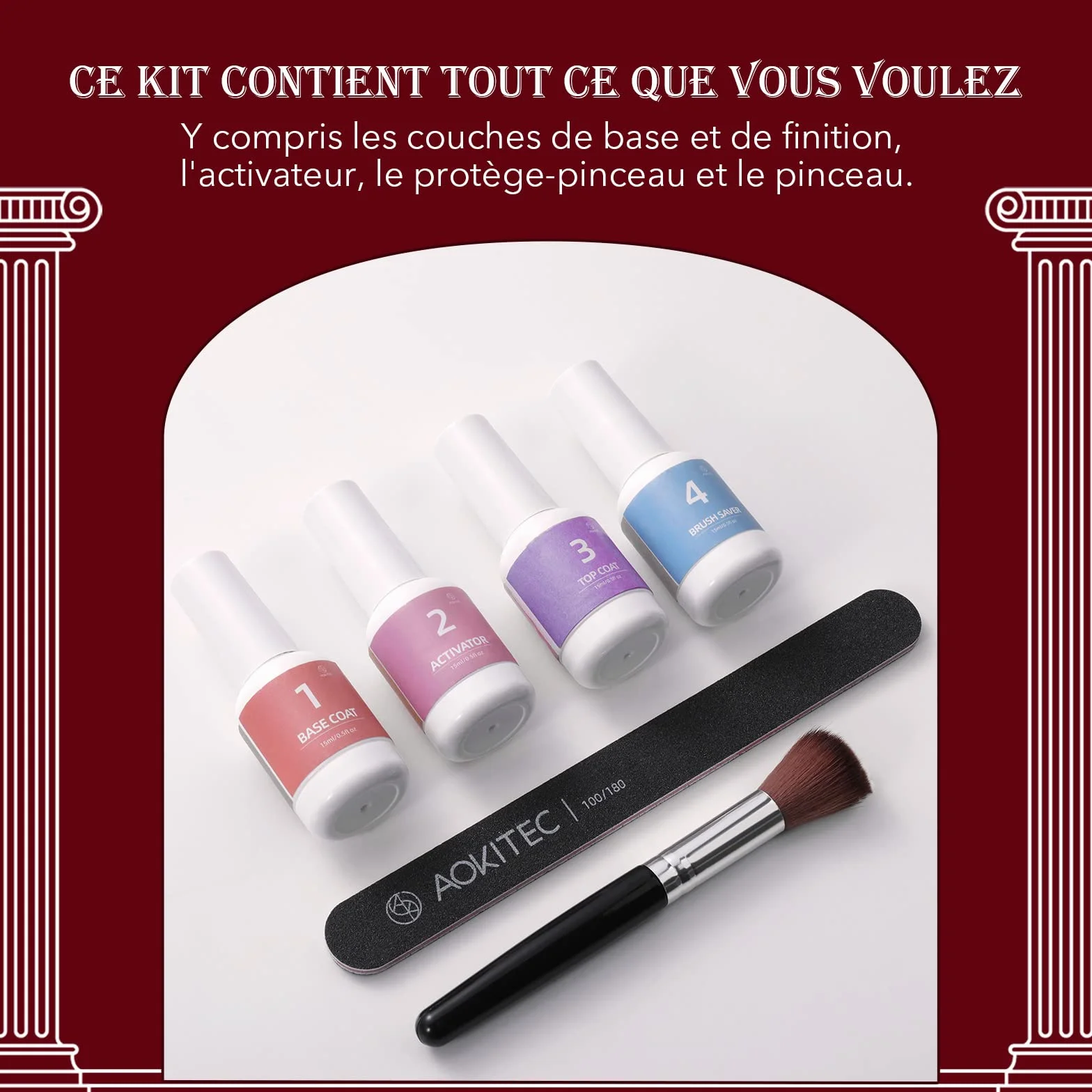 Aokitec 14Pcs Dipping Powder Kit 8 Couleurs Baiser Passionné, Poudre Acrylique avec Base Finition Activateur Pinceau, Nail Art Manucure