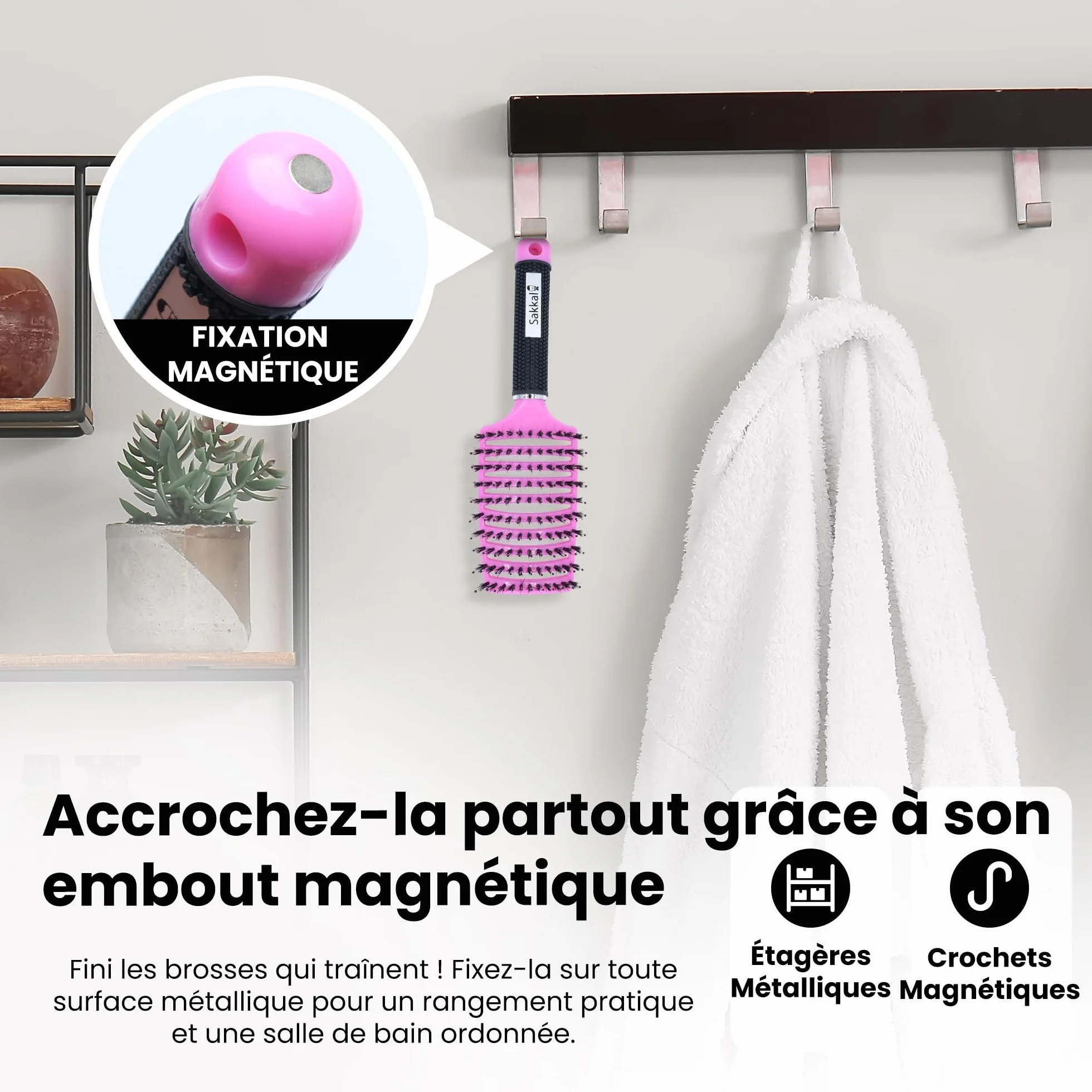 Brosse à Cheveux Magique Démêlante Instantanée Poils de Sanglier & Nylon Anti-Casse Anti-Statique Cheveux Bouclés Lisses Épais Fins