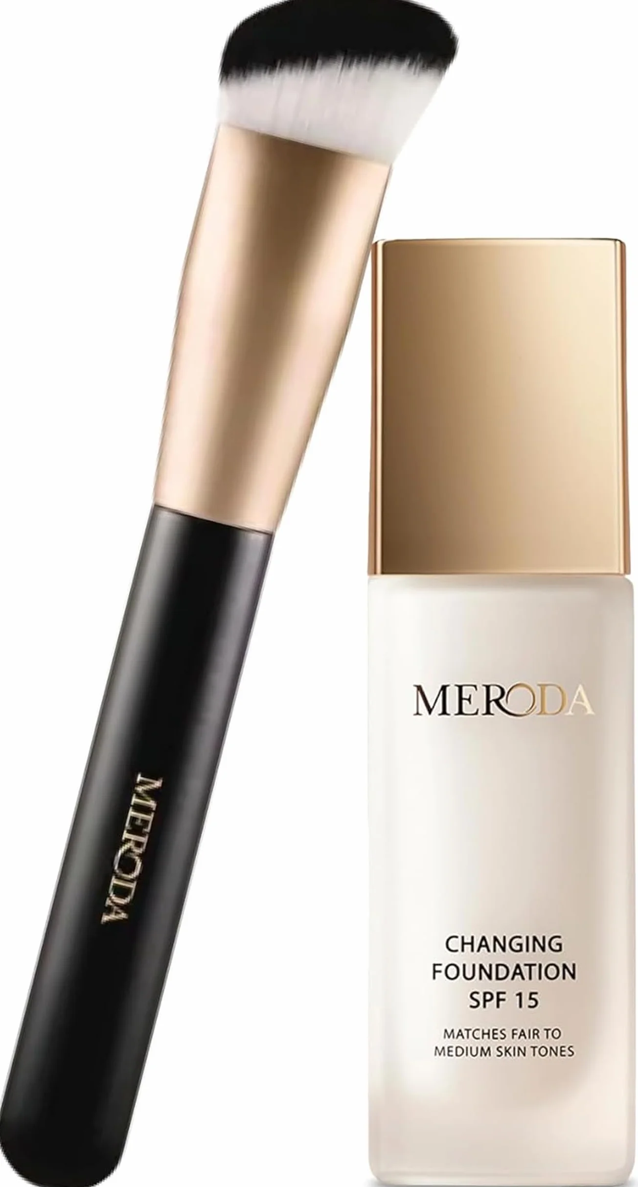 MERODA® Changing Foundation SPF 15 [Peau claire à moyenne] – Ensemble de pinceaux essentiels