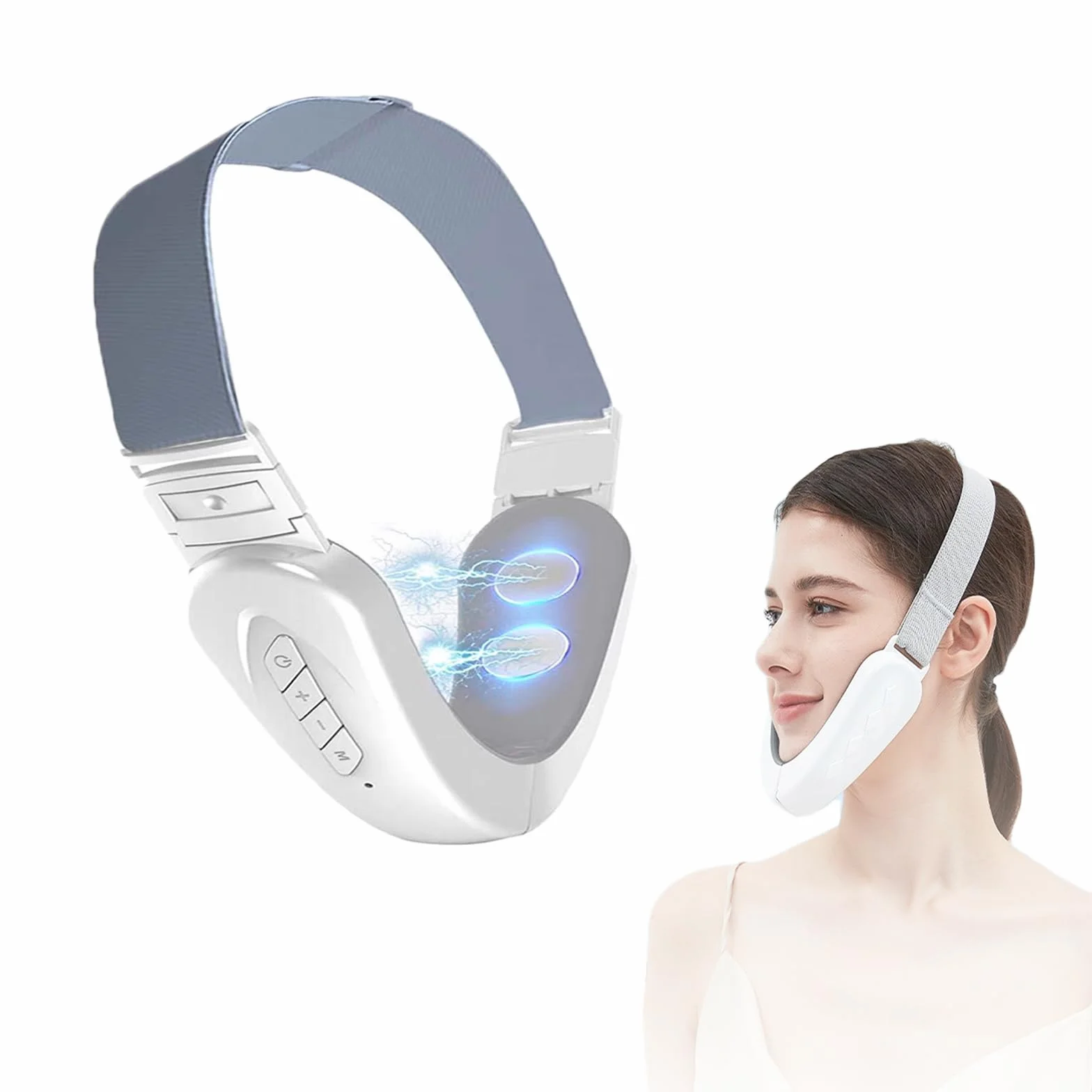 Appareil de massage électrique V pour le visage, appareil de massage électrique en V, appareil de lifting EMS pour le visage contre les rides (blanc)