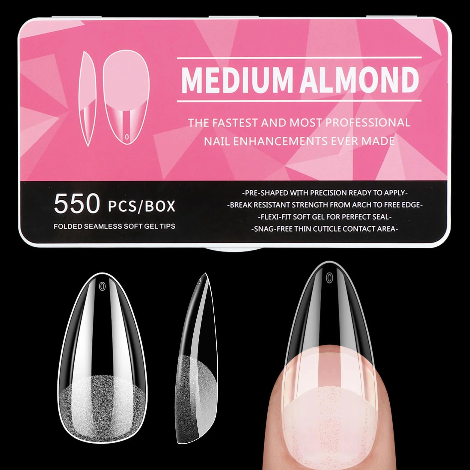 Capsule Americaine Ongle Amande 550 Pièces 11 Tailles Faux Ongles Gel Couverture Complète Semi Givré Manucure
