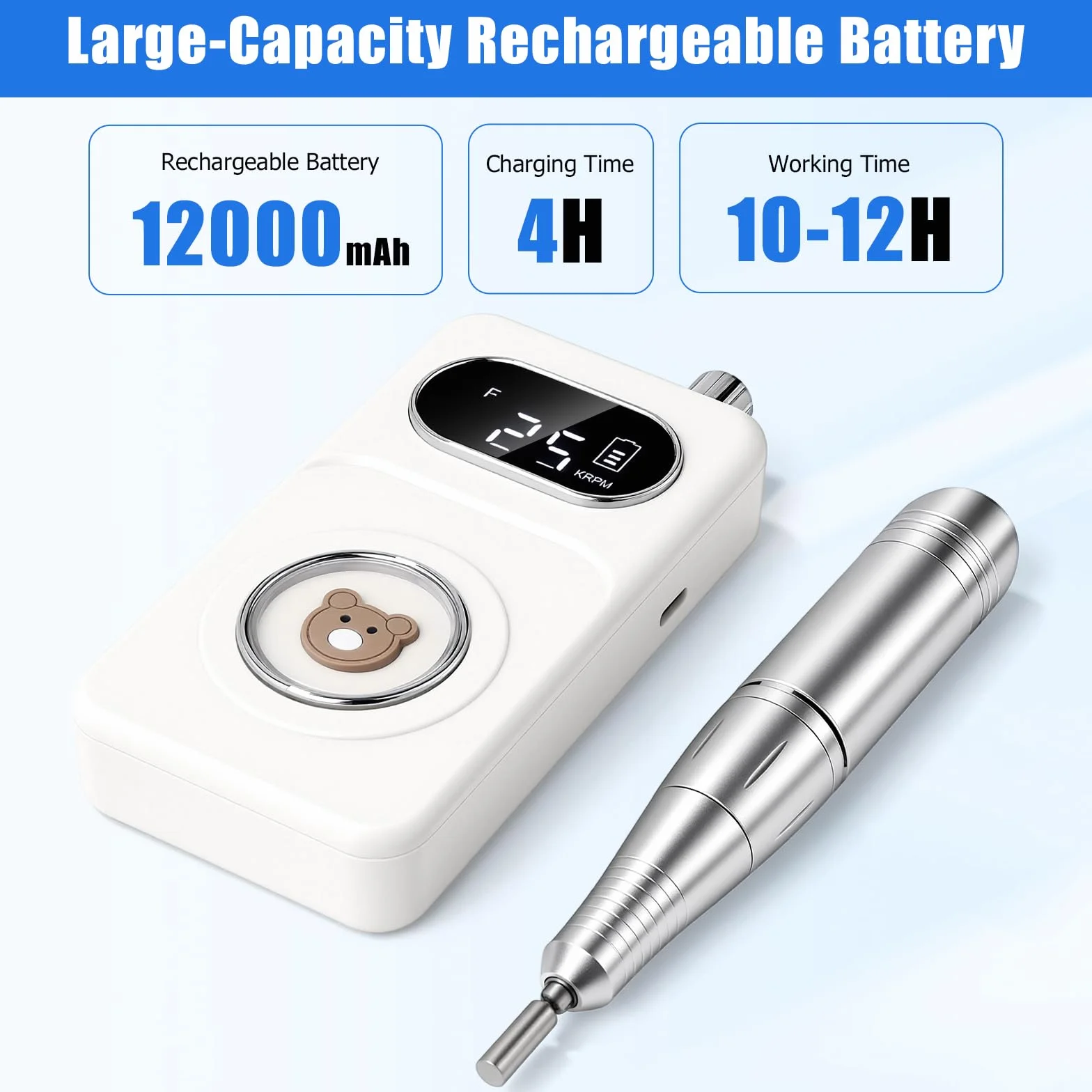 Ponceuse pour Ongles Professionnel 45000 tr/min Vitesse Réglable F/R Electrique Rechargeable avec 6 Embouts et Affichage de LCD Puissante Silenceuse pour Manucure Pédicure Salon, Usage Maison