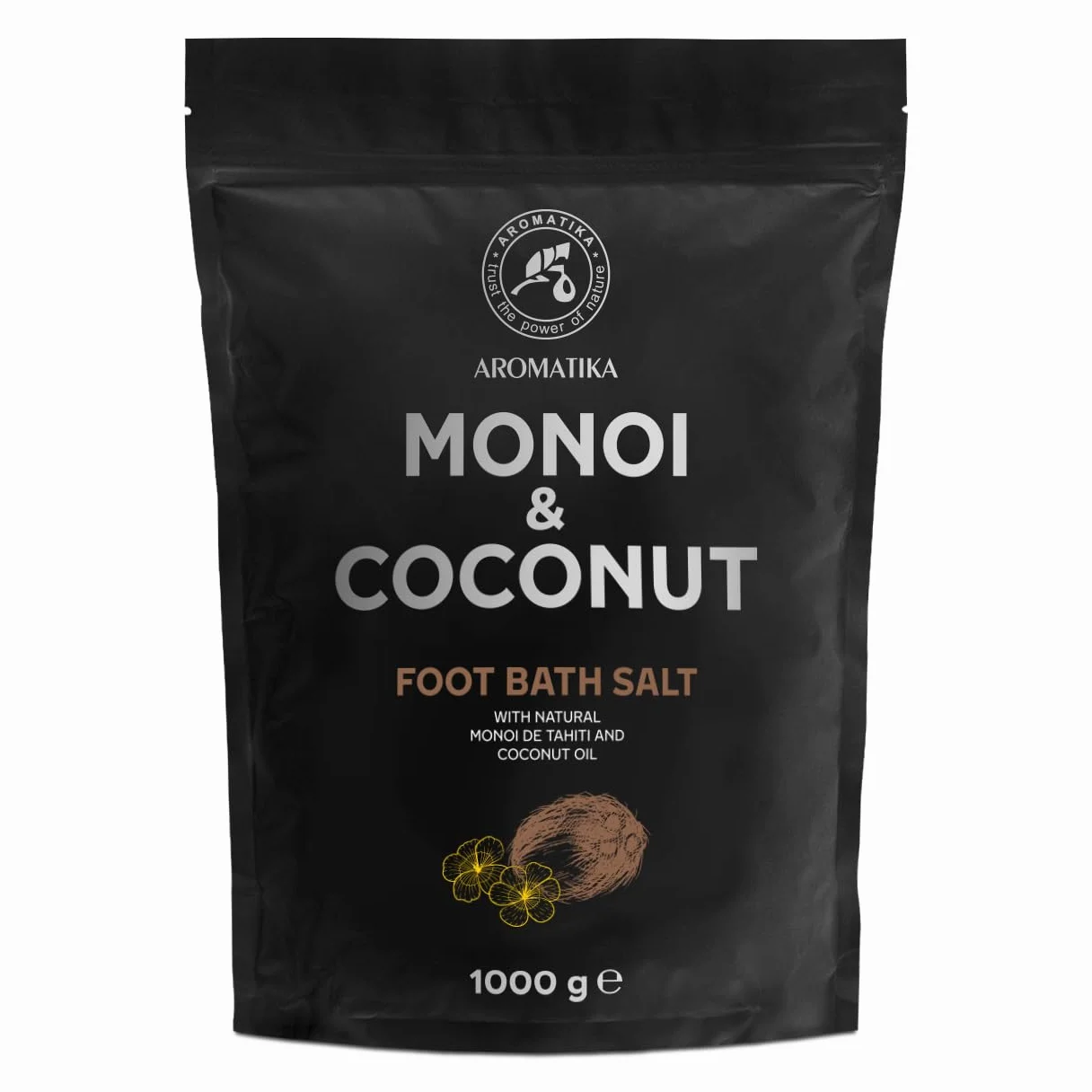 Sel de Bain pour Pieds Monoï de Tahiti & Coco 1000g - Huile de Monoï de Tahiti et Coco - Bain pour Pieds au Sel de Mer Naturel - Aromathérapie