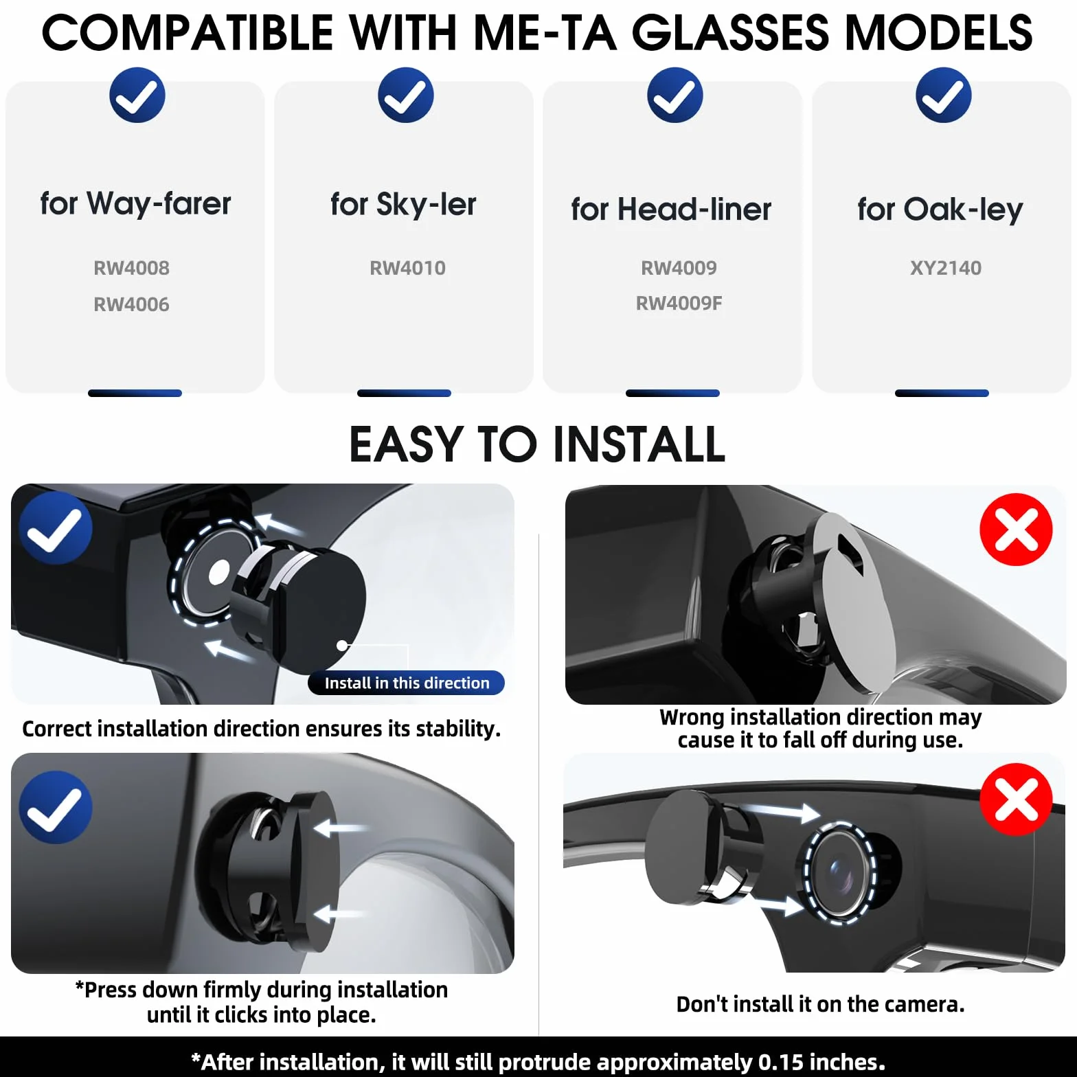 Lot de 4 coques LED bloquant la lumière pour lunettes intelligentes Ray-Ban Meta Wayfarer/Skyler/Headliner Gen2 Oakley Meta HSTN