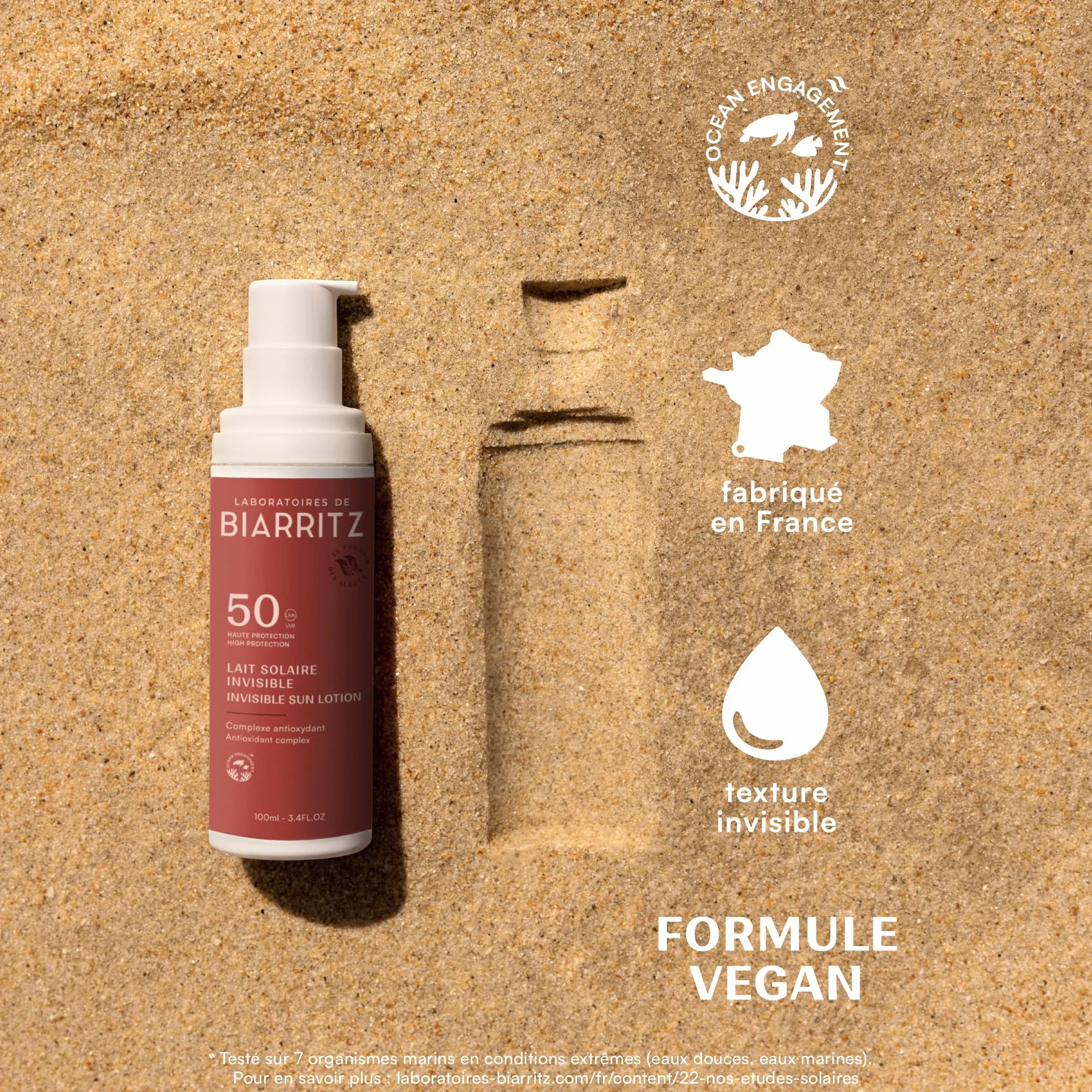 Laboratoires de Biarritz - Lait Solaire Invisible SPF50 - Texture Fluide Invisible - Visage & Corps - Effet Frais dès Application - Parfum 100% d’Origine Naturelle - 100 ml - Fabriqué en France