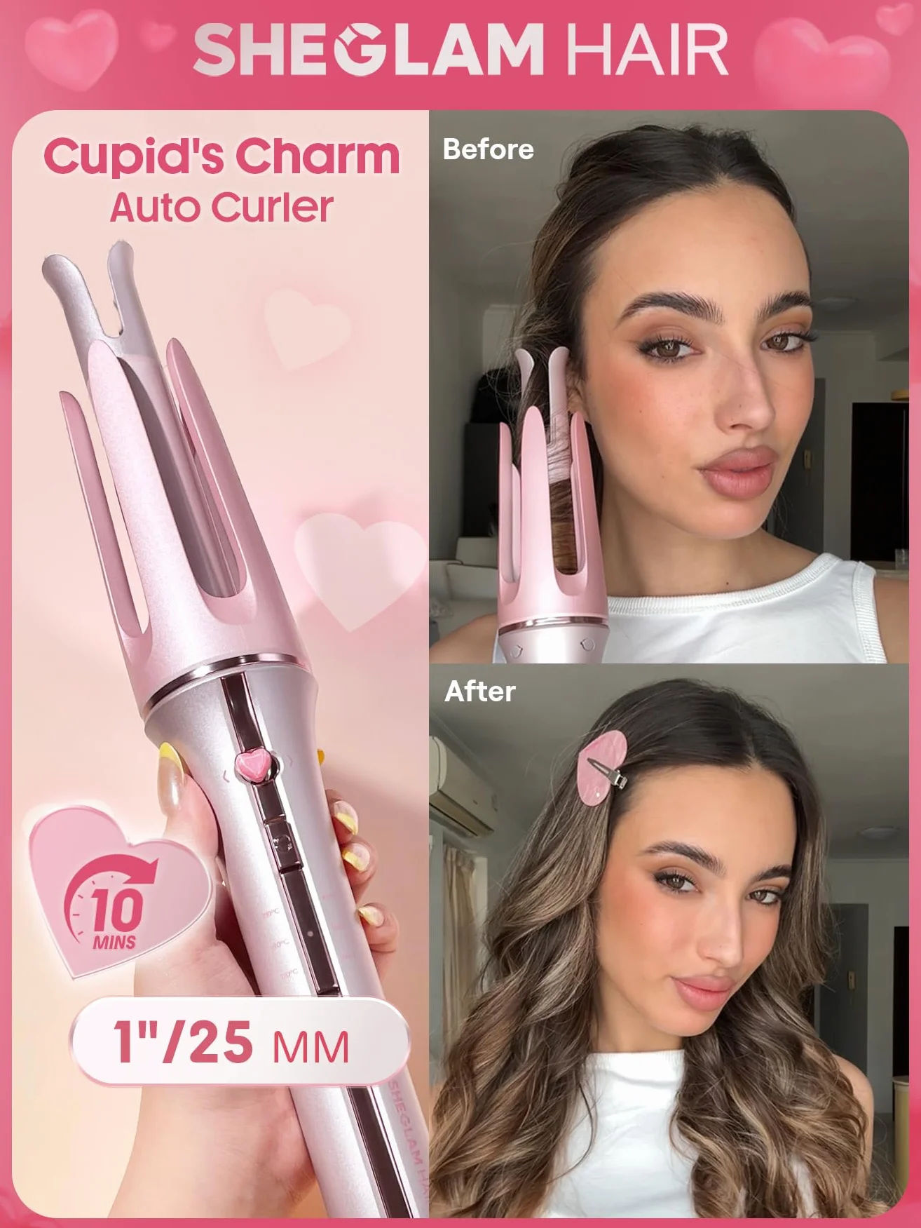 SHEGLAM Cupid's Charm One-Touch 25mm Fer à boucler automatique avec revêtement en céramique