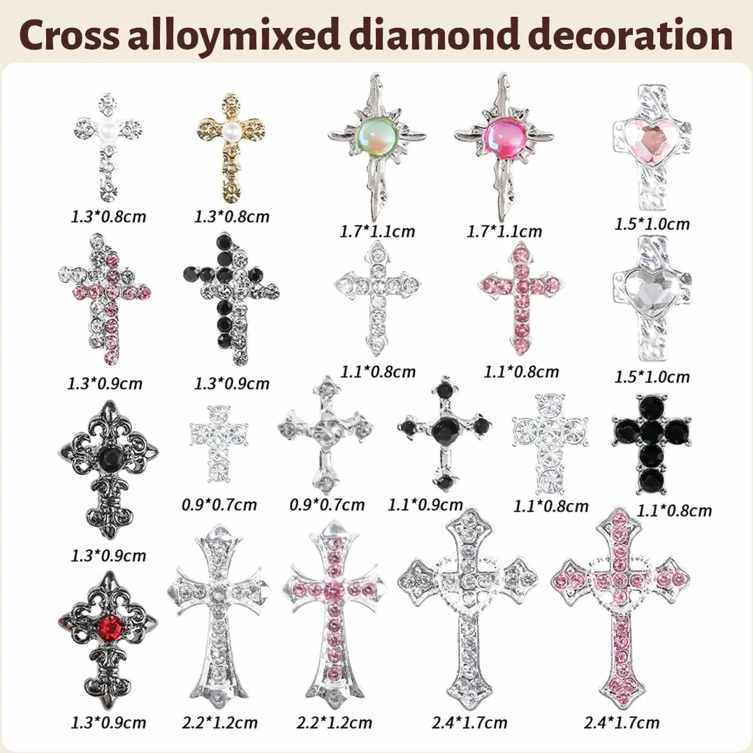 Strass Nail Art Deco 21 Pièces Croix 3D Motif Vierge Marie DIY Nageldesign