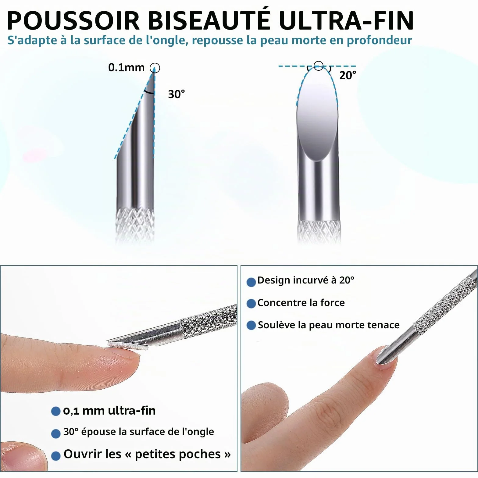 Coupe-cuticules en acier inoxydable Qianyu à double extrémité pour ongles