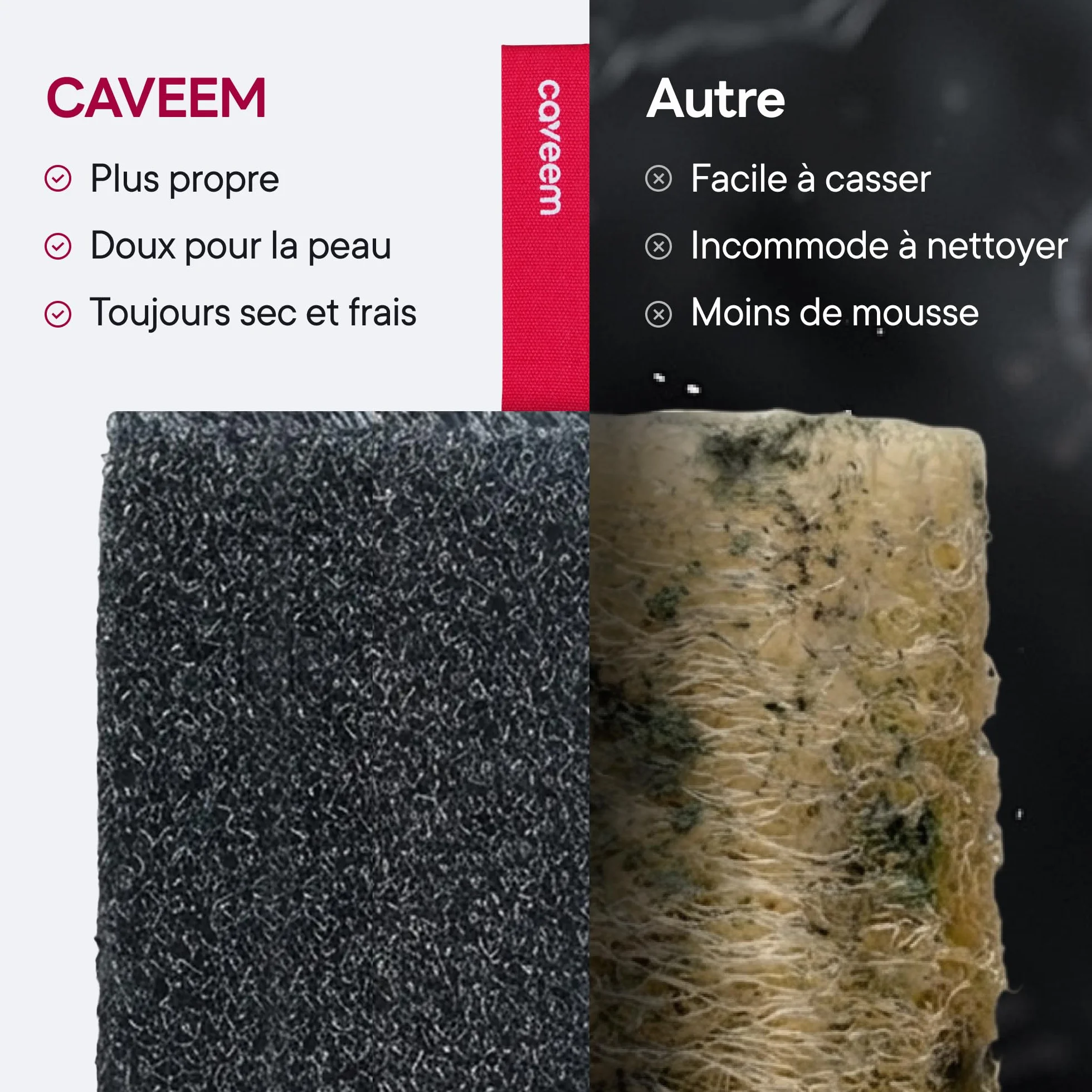 CAVEEM Éponge Exfoliante Corps Double Face Fibres Épaisses Lot de 2 Gris Foncé