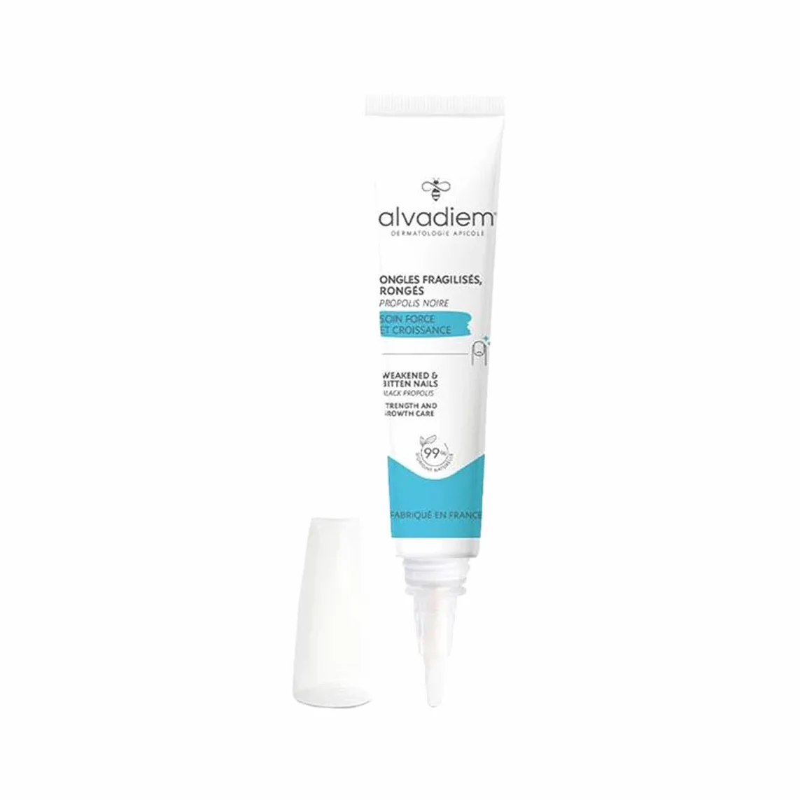 Alvadiem | Soin Ongles Force et Croissance Ongles Mous, Fragiles, Rongés | Fortifie, Protège et Accélère la Repousse | Propolis Noire, Lupin Blanc, Huile de Baobab Bio | Fabriqué en France | 10 ml