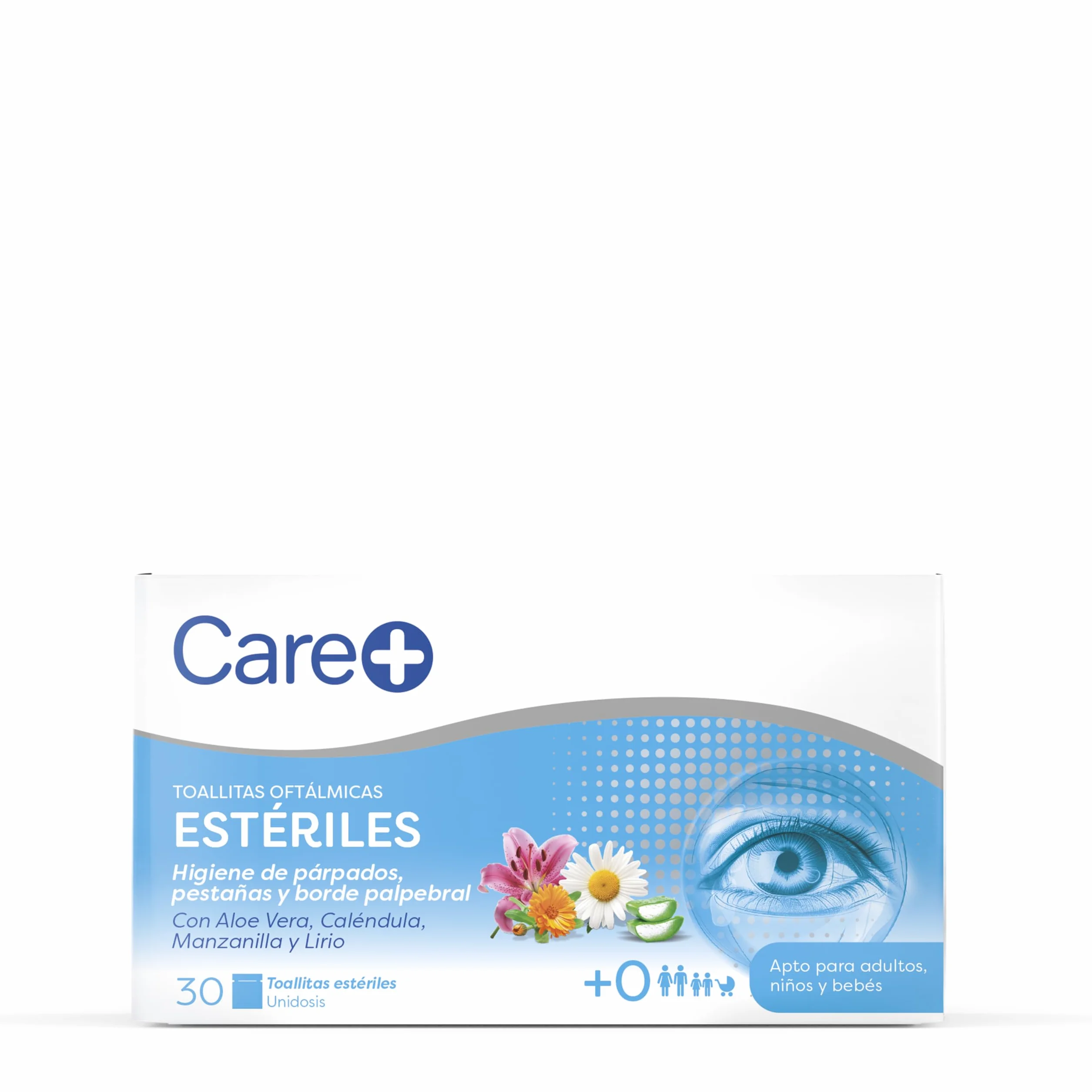 Lingettes ophtalmiques Care+ Aloe vera calendula camomille lys 60 lingettes Hygiène paupières cils bords