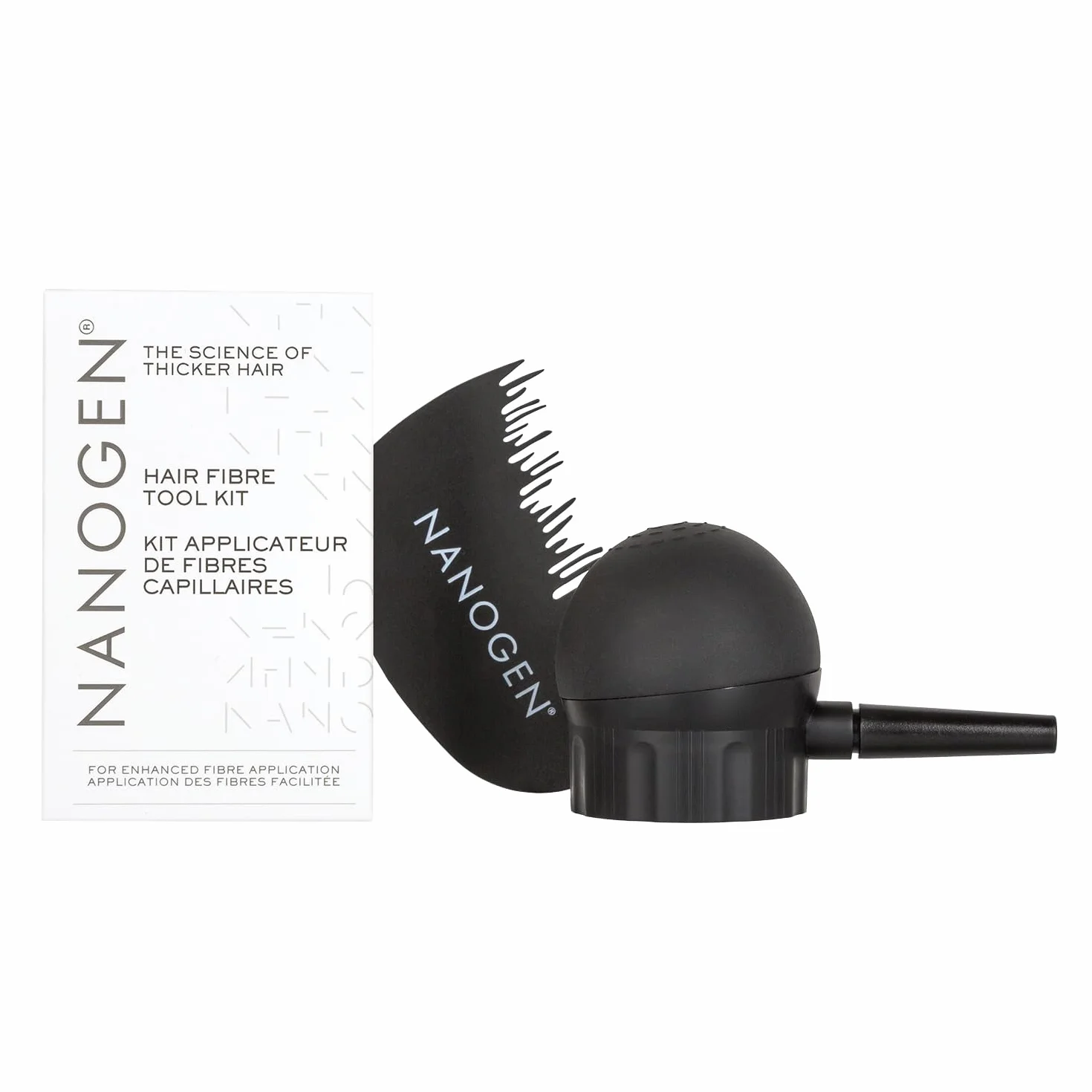 Nanogen Kit applicateur en fibre de cheveux | Applicateur de spray de précision et guide de ligne de cheveux pour un look complet, couverture ciblée pour les zones éclaircissantes, fonctionne avec les