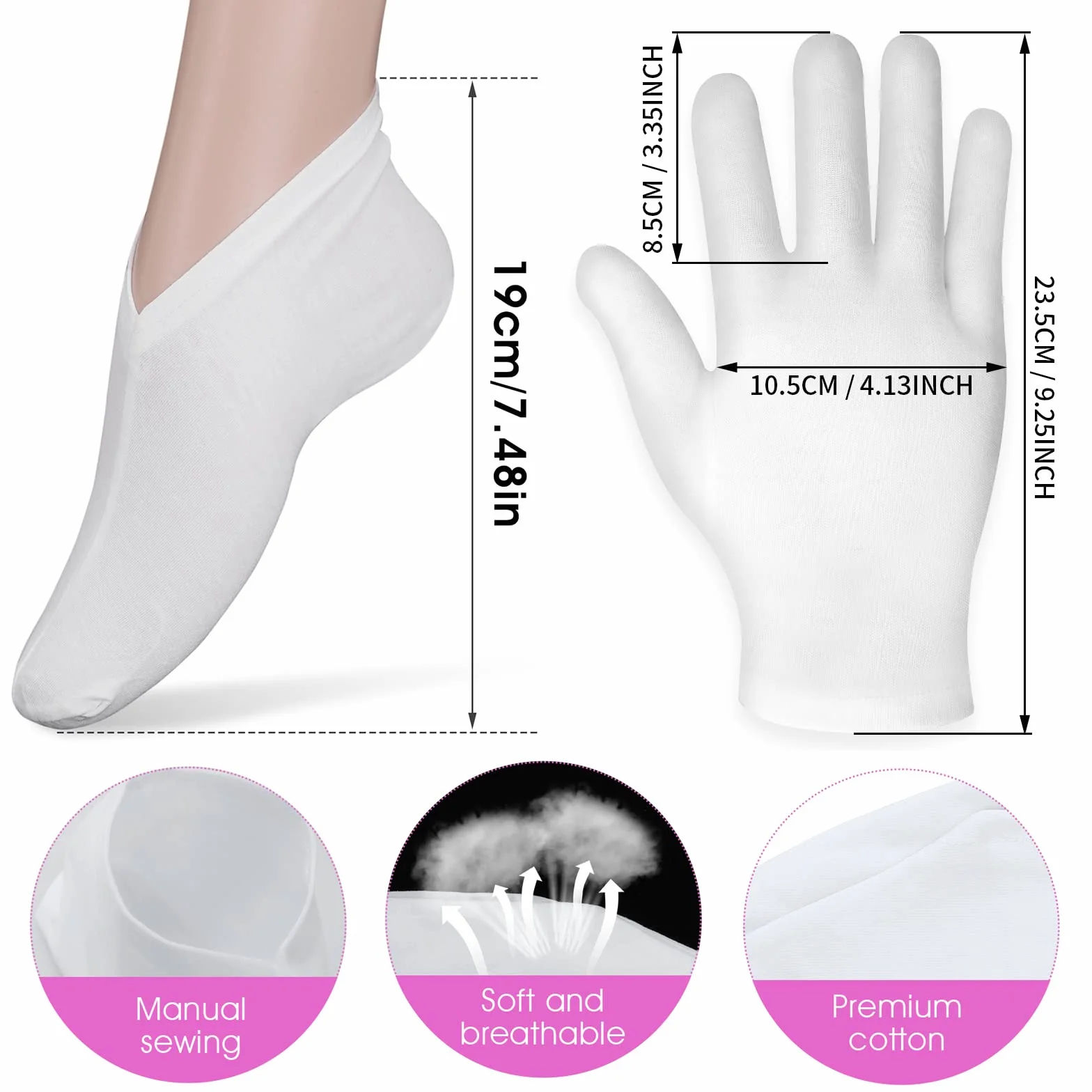 Gants et chaussettes hydratants pour écran tactile 4 paires Sibba réparation peau sèche craquelée eczéma