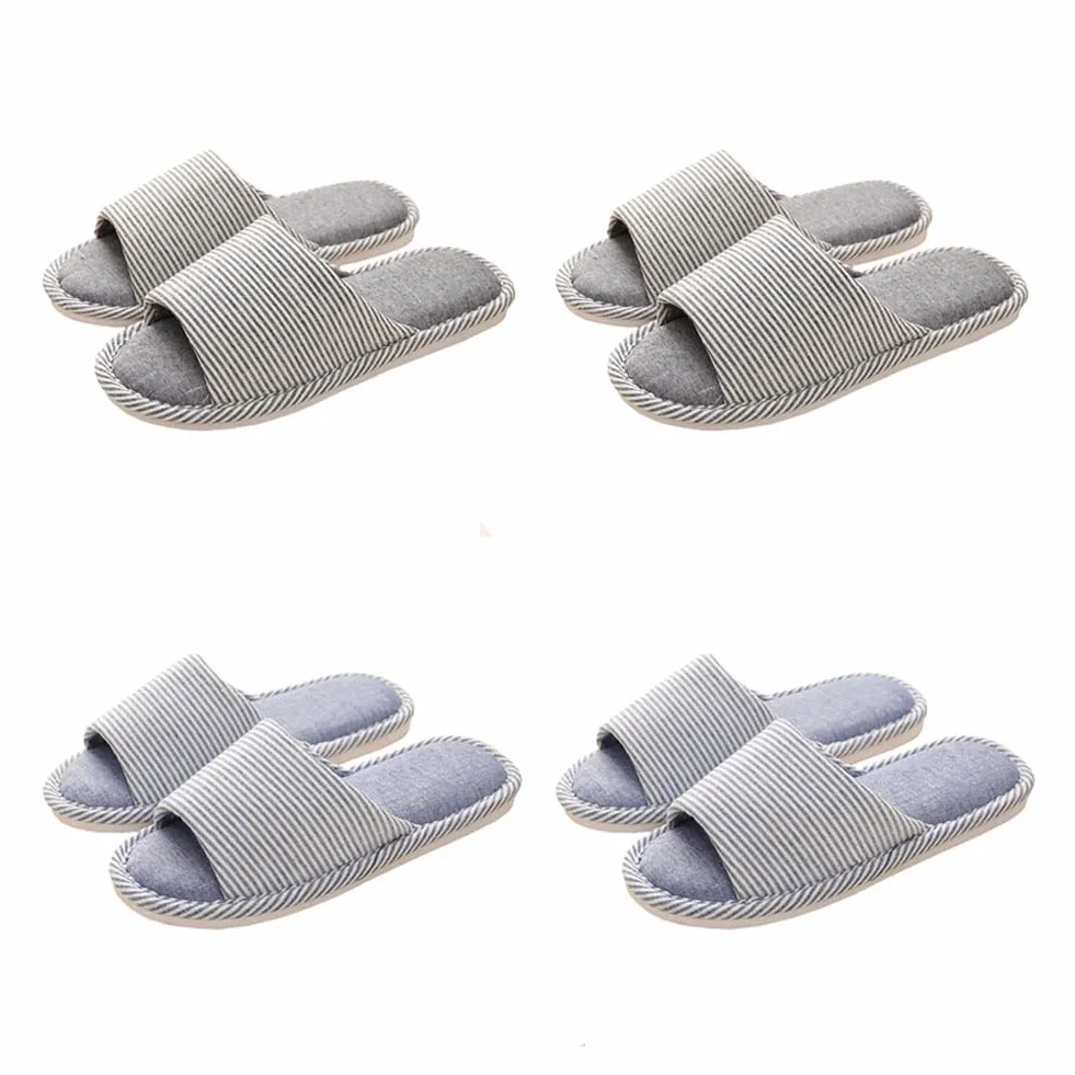 Lot de 4 paires de pantoufles d'hôtel unisexes - Lavables - Antidérapantes - En lin - Pour spa, fête, invités, hôtel et voyages