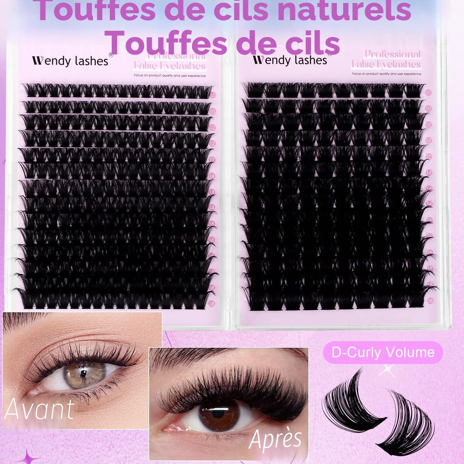 Cils Individuels 594PCS 80D+100D Volume Russe Extension D-Curl Cluster Lashes Mixte 10-18mm Naturel DIY Pour Débutants