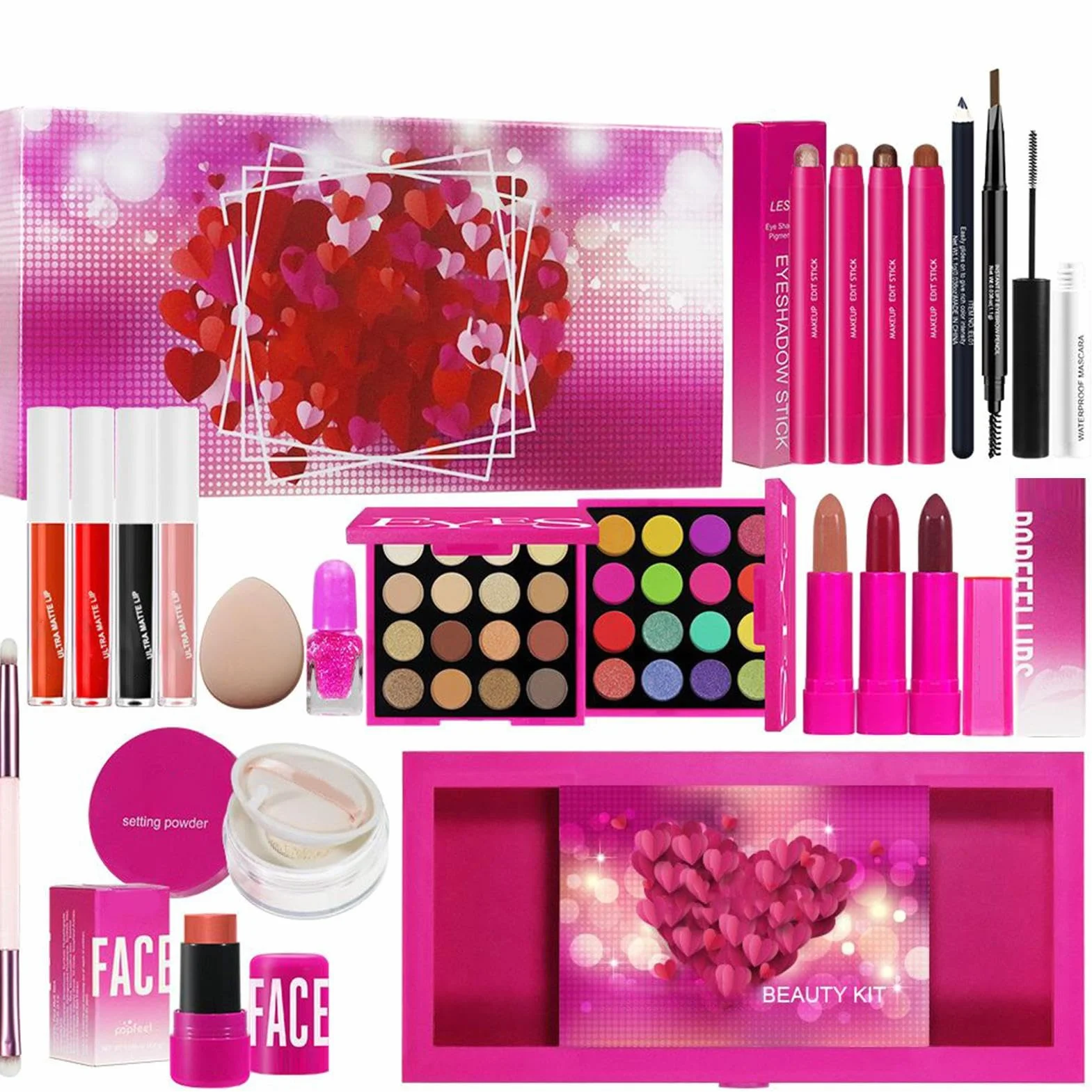 Trousse De Pour Femmes Kit De Yeux Et Lèvres Pour Débutants | Palette de Fards à Paupières avec Pinceau Inclus, Cosmétiques Longue Tenue pour , Affaires, Scène, Photographie