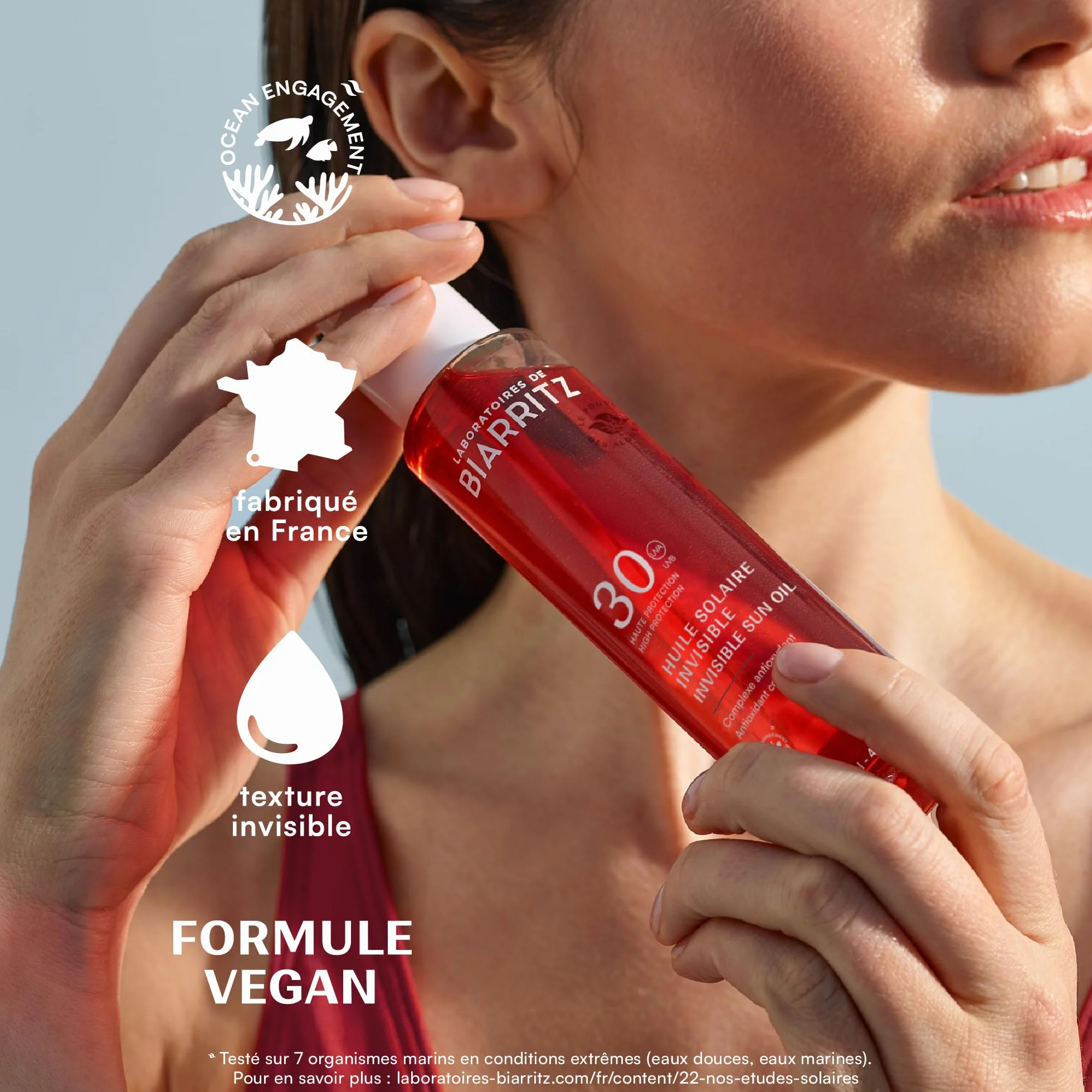 Laboratoires de Biarritz - Huile Solaire Satinée SPF30 - Texture Invisible - Visage, Corps & Cheveux - Parfum 100% d’Origine Naturelle - Protège & Sublime la Peau - 125 ml - Fabriquée en France
