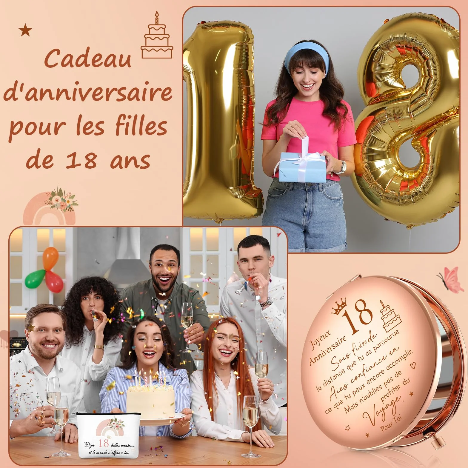 Trousse de Toilette avec Fermeture Éclair et Porte-Clés Cadeau pour 18 Ans Fille