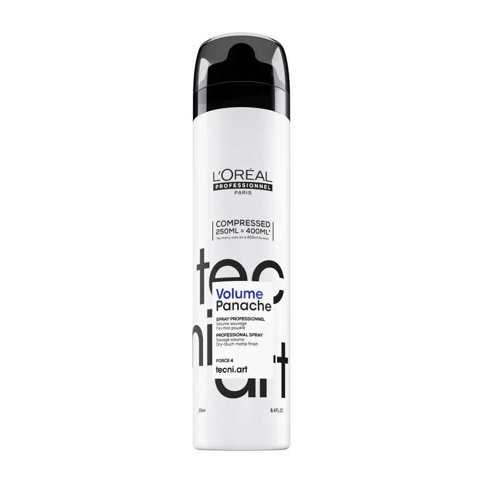 L'OREAL PROFESSIONNEL - Spray Coiffant Volume Panache Tecni Art - Volume Sauvage Maximal & Fini Mat Poudré - Homme & Femme - Sans Résidus & Toucher Sec - Convient aux Cheveux Raides à Bouclés - 250 ml