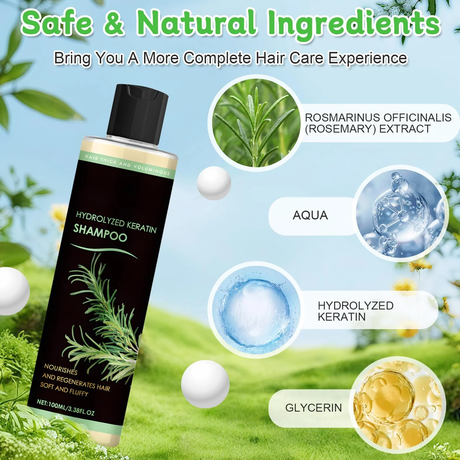 Shampoing Romarin Pousse Cheveux Anti-Chute Renforcement Cheveux Fragiles Clairsemés Hommes Femmes
