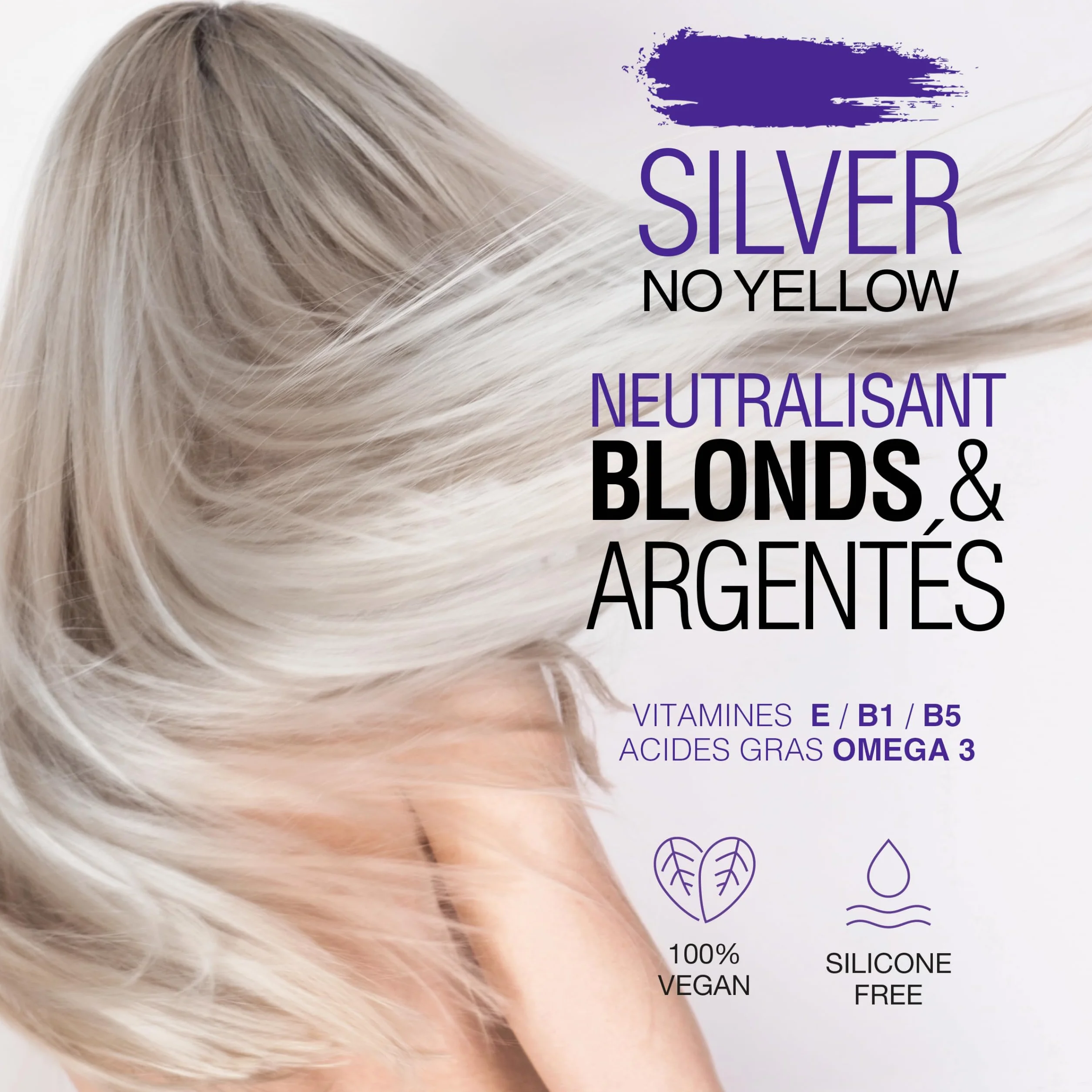 NAVIR Silver Traitement déjaunisseur professionnel pour cheveux blonds, décolorés, méchés, blancs et gris | Shampooing 300 ml + Masque 250 ml