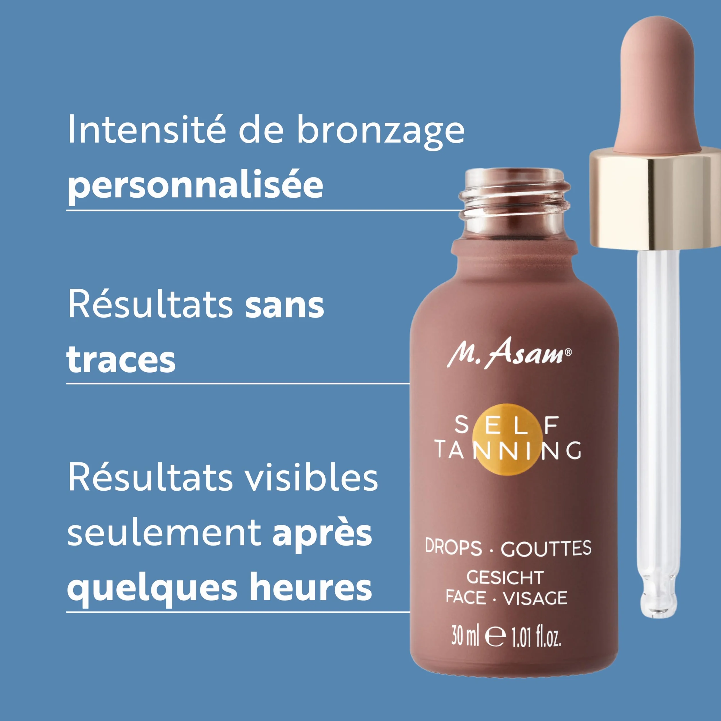 M. Asam SUN Self Tanning Drops (30 ml) - Autobronzant Liquide Concentré À Mélanger Avec La Crème Visage, Intensité De Bronzage Ajustable & Résultat Homogène Sans Traces Après Quelques Heures