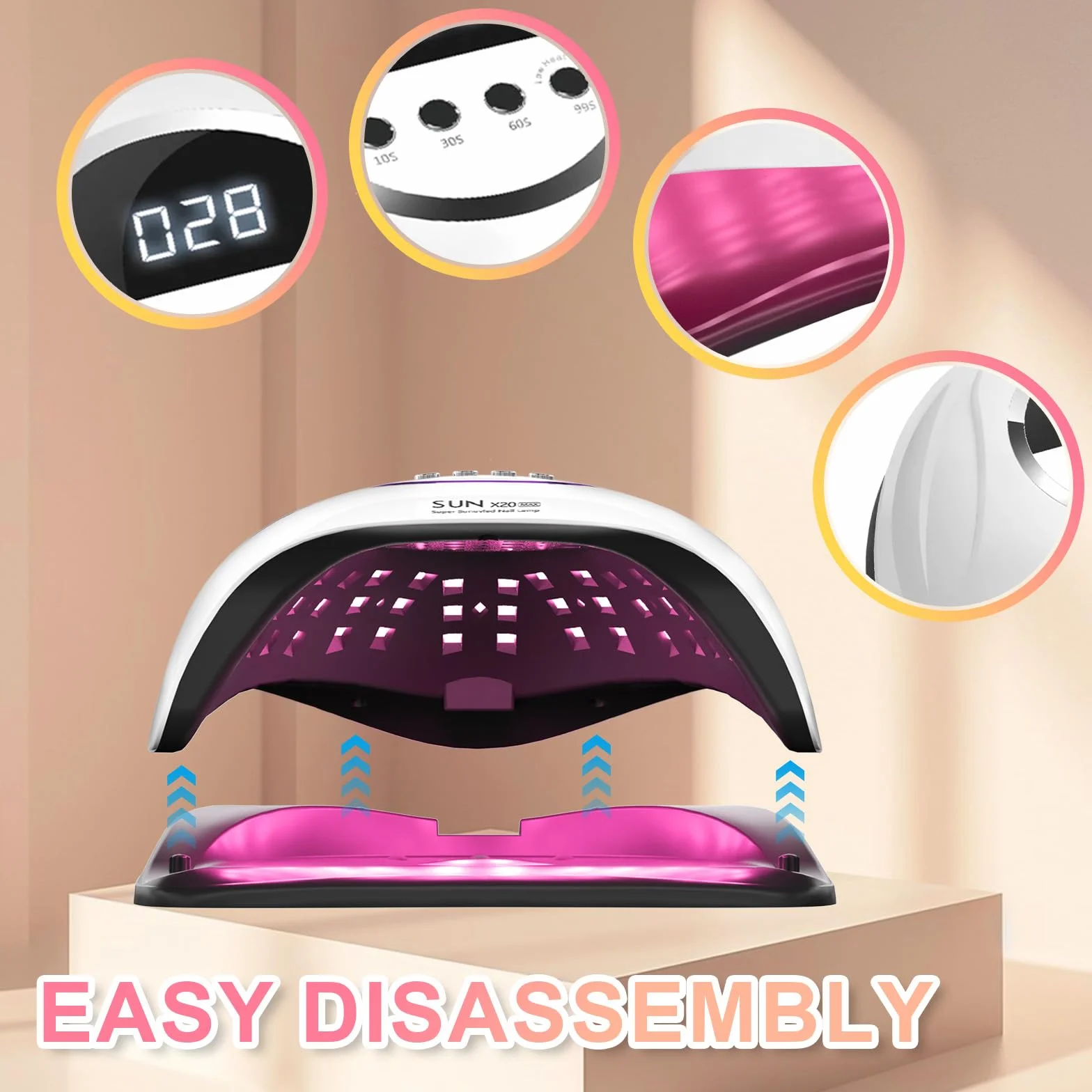Lampe à ongles UV LED 320 W,lampe professionnelle pour séchage de vernis à ongles avec 72 perles,lampe à ongles UV avec 4 réglages de minuterie,sèche-vernis à ongles avec capteur automatique,écran LCD