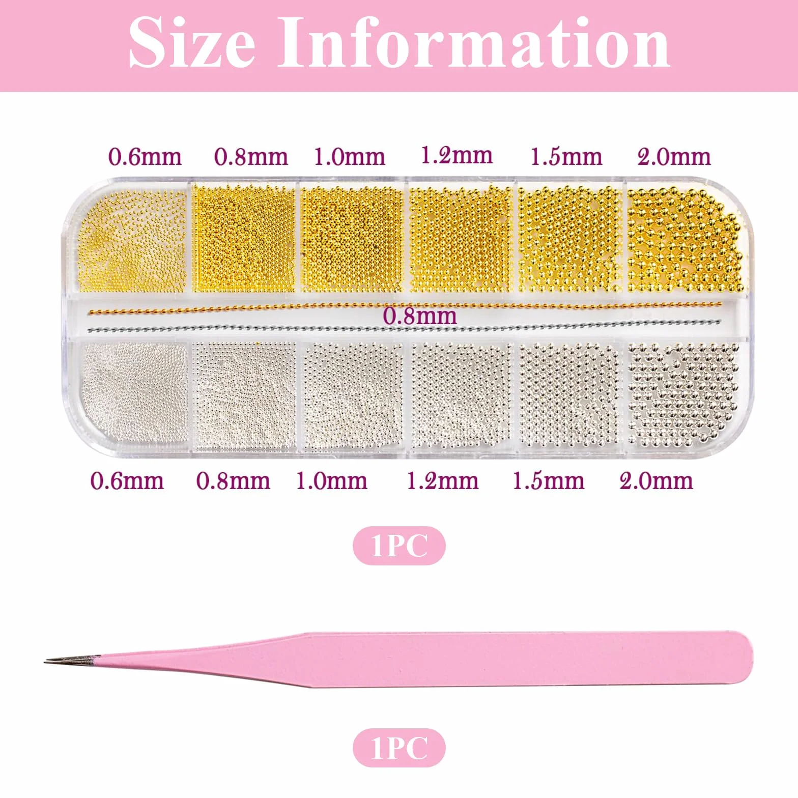 Perles caviar pour ongles, 12 degrés or et argent, chaînes d'ongles, accessoires nail art