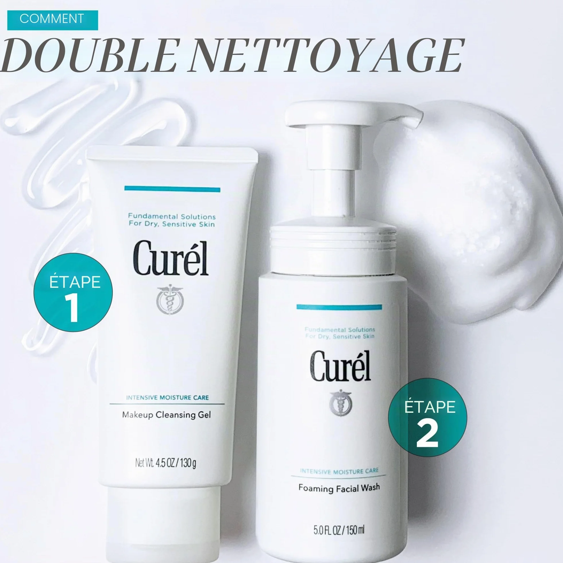 Curel Japanese Skin Care Gel nettoyant pour maquillage 133 ml | Élimine le maquillage imperméable, pour les peaux sèches sensibles, pH équilibré, sans parfum et sans alcool, étape 1 sur 2