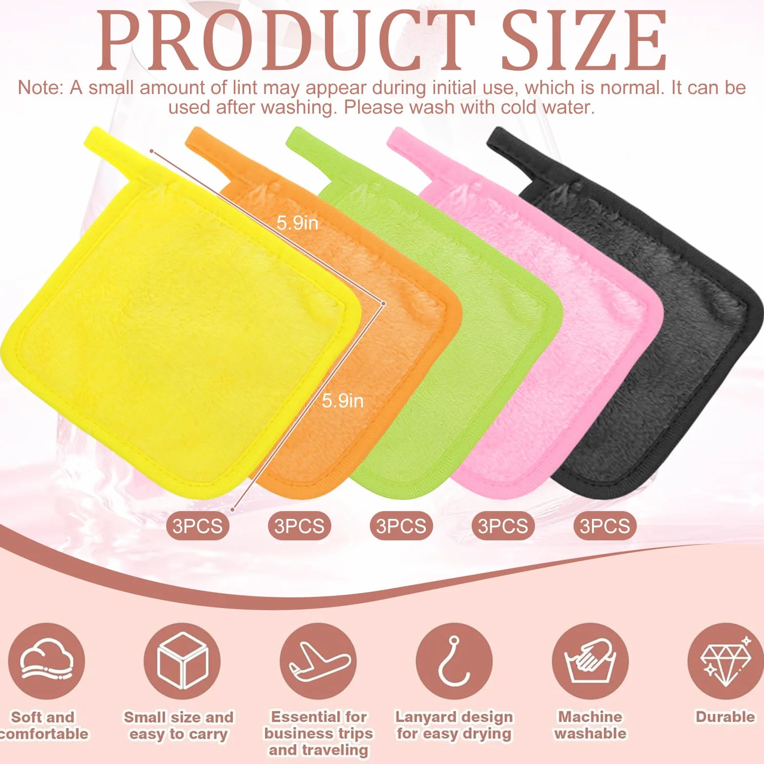 Lingettes Démaquillantes Réutilisables en Microfibre 15x15cm, 15 Pièces Coton Démaquillant Lavable